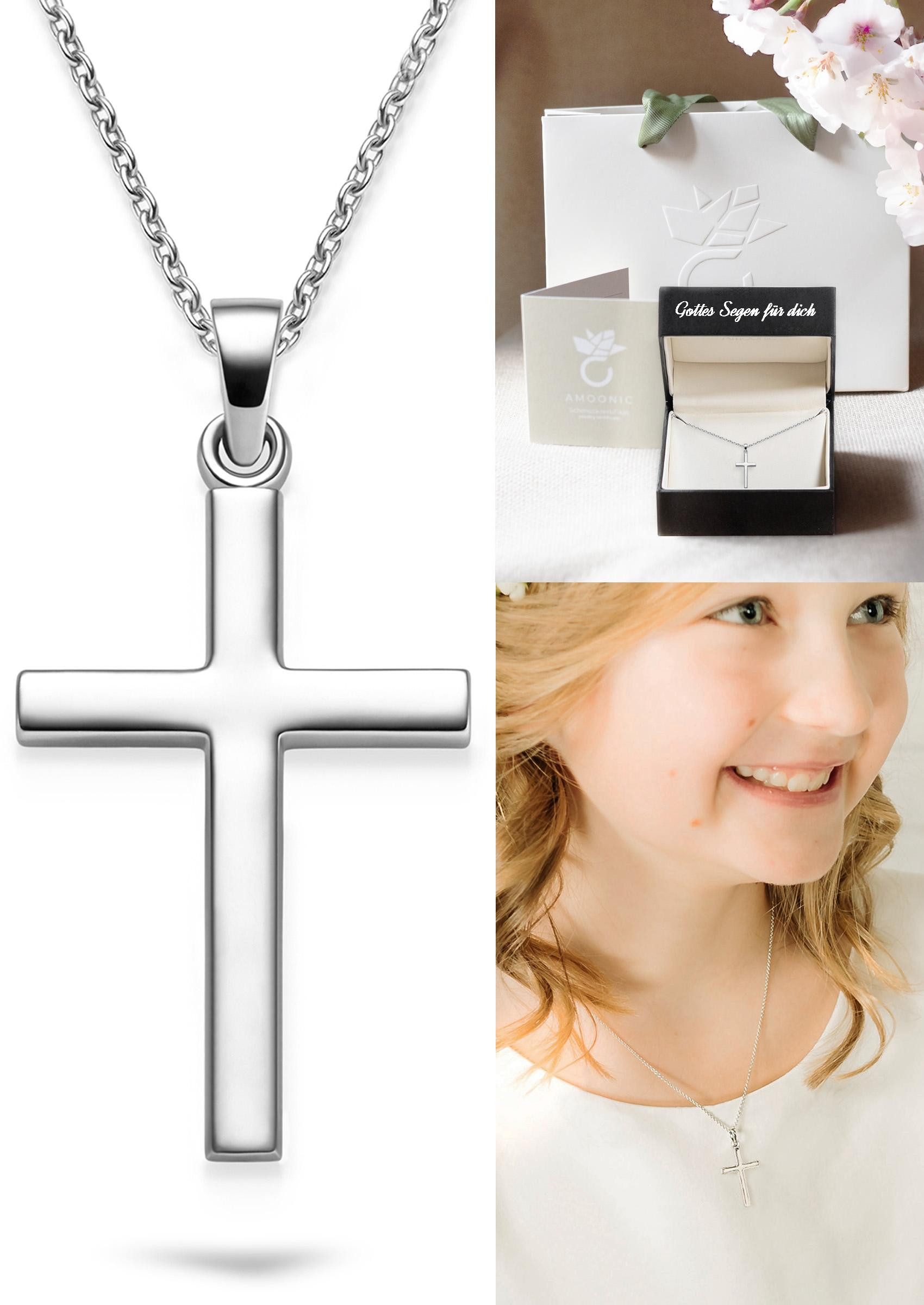 Amoonic Kreuzkette Halskette Mädchen Jungen Silber 925 mit Kreuzanhänger Kommunion Taufe (individuell anpassbare Halskettenlänge)