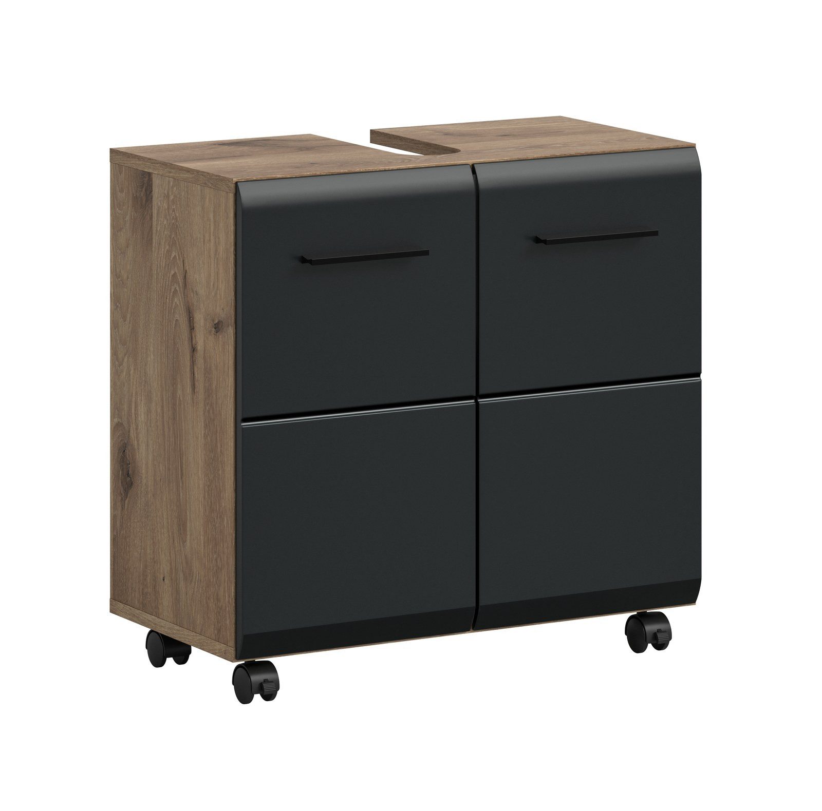Aileenstore Waschbeckenunterschrank ARCTIC 60 cm Breite, Schwarz matt, 2 Türen