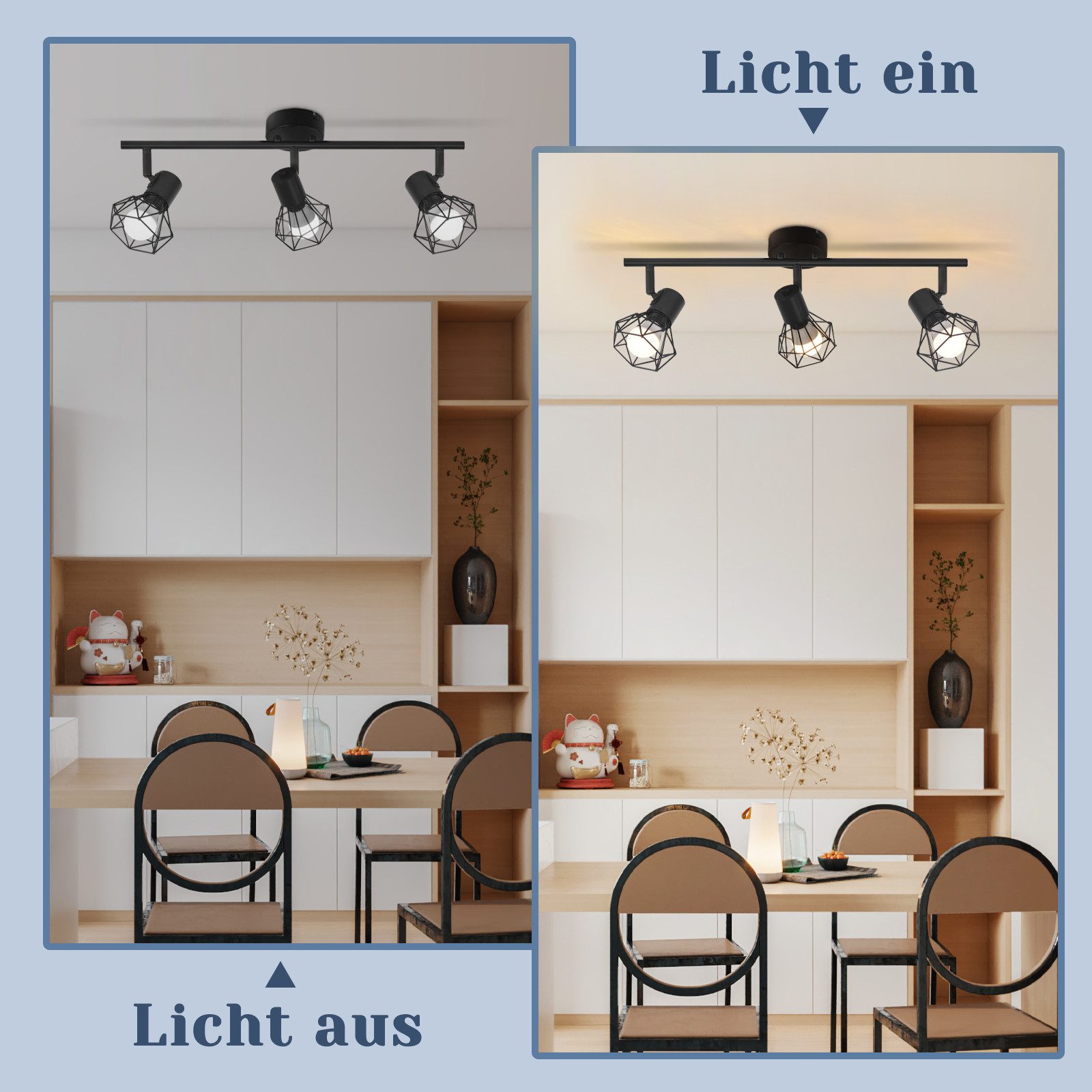 Nettlife Deckenstrahler Wohnzimmer Vintage Schwarz 1/2/3/4/5 Flammig E14 Industrial, Schwenkbar 350°, LED wechselbar, drehbar für Wohnzimmer Flur Esszimmer und  – Bild 5 von 5