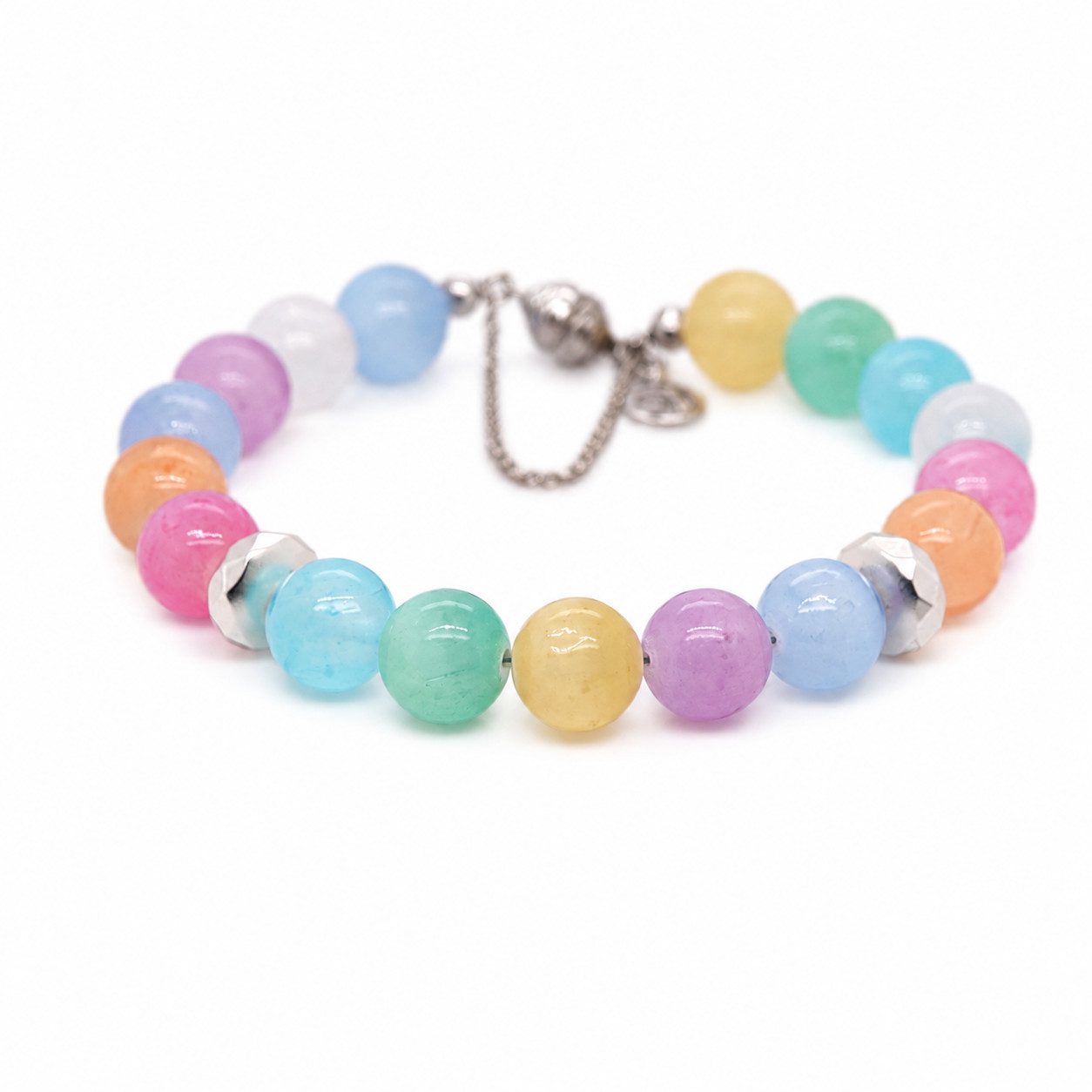 Sogni d'oro Armband mit bunten Selenit-Kugeln und Hämatit, Silber 925, Magnetverschluss