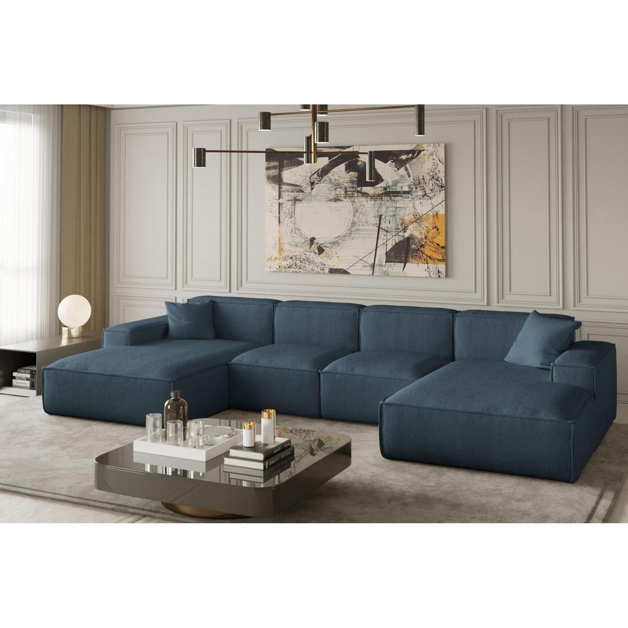 Beautysofa Ecksofa Lugano U Medium, 342 cm Ecke im modernes Stil, U-Form Polsterecke, mit breite Armlehnen