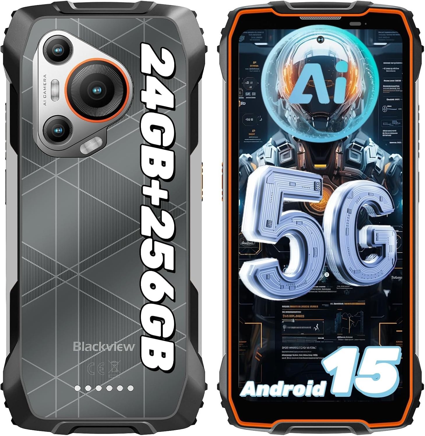 blackview BL7000 Android 15, 5G, AI, Outdoor Smartphone (6.7 Zoll, 50 MP Kamera, 6.78”, 2.4K, 750Nits, 120Hz, Dimensity 6300, NFC,7500mAh, 33W)