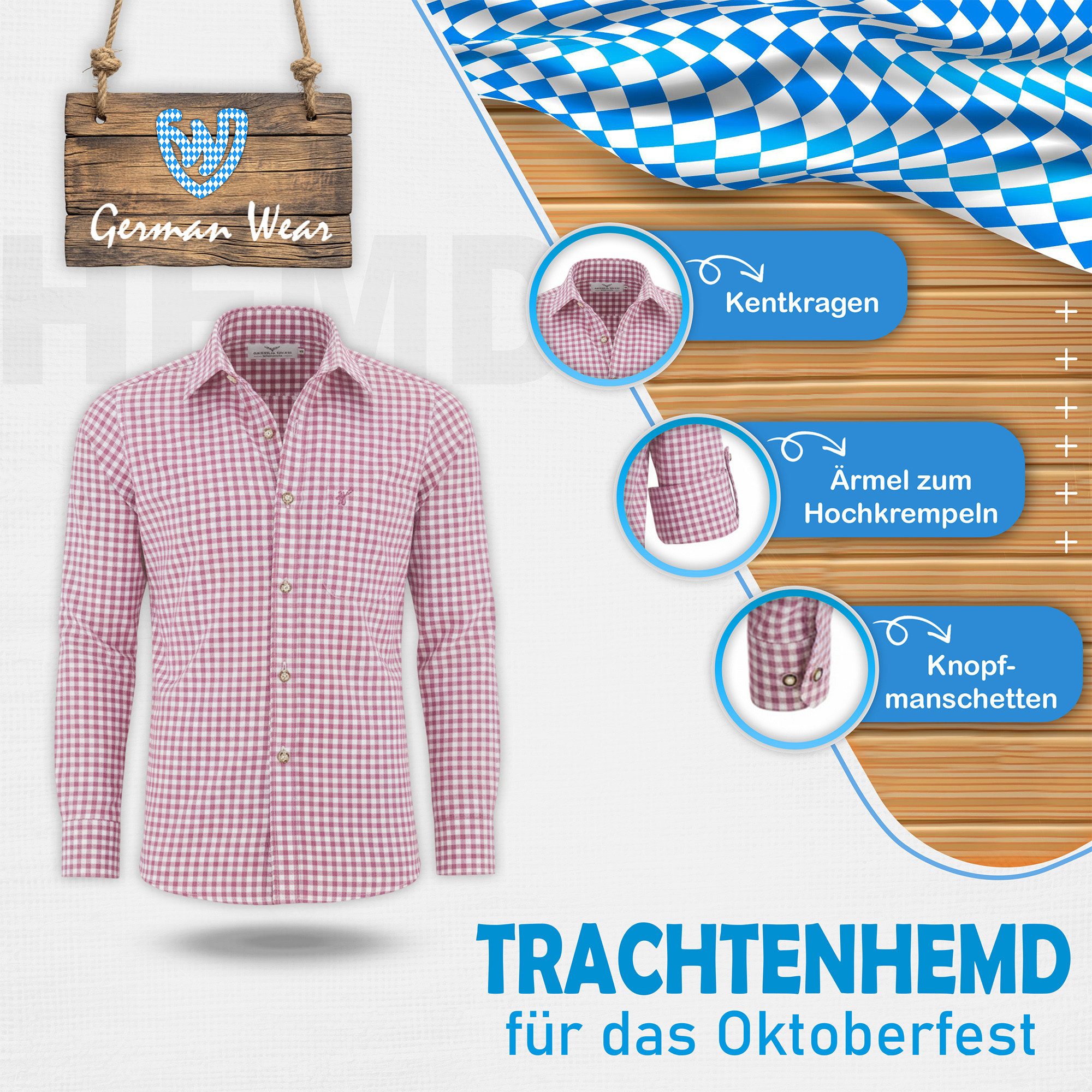 German Wear Trachtenhemd GW120x Trachtenhemd Langarm hemd Trachtenmode Hemd