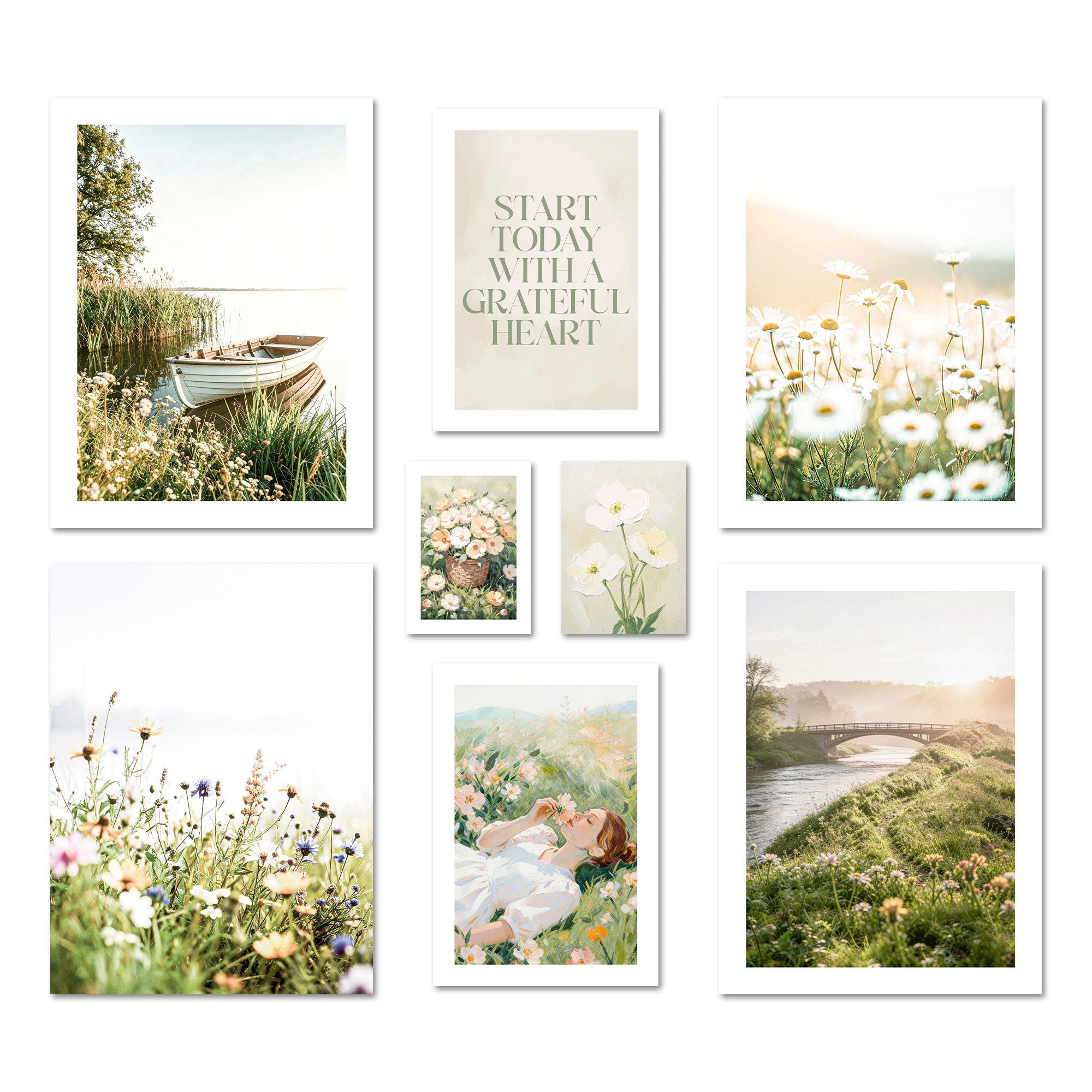 ARTFAVES Bilder-Collage Poster Set Summer Morning I mehrteilige Bilderwand I Wandbilder Sommer, (Wandbilder modern, 8 St)