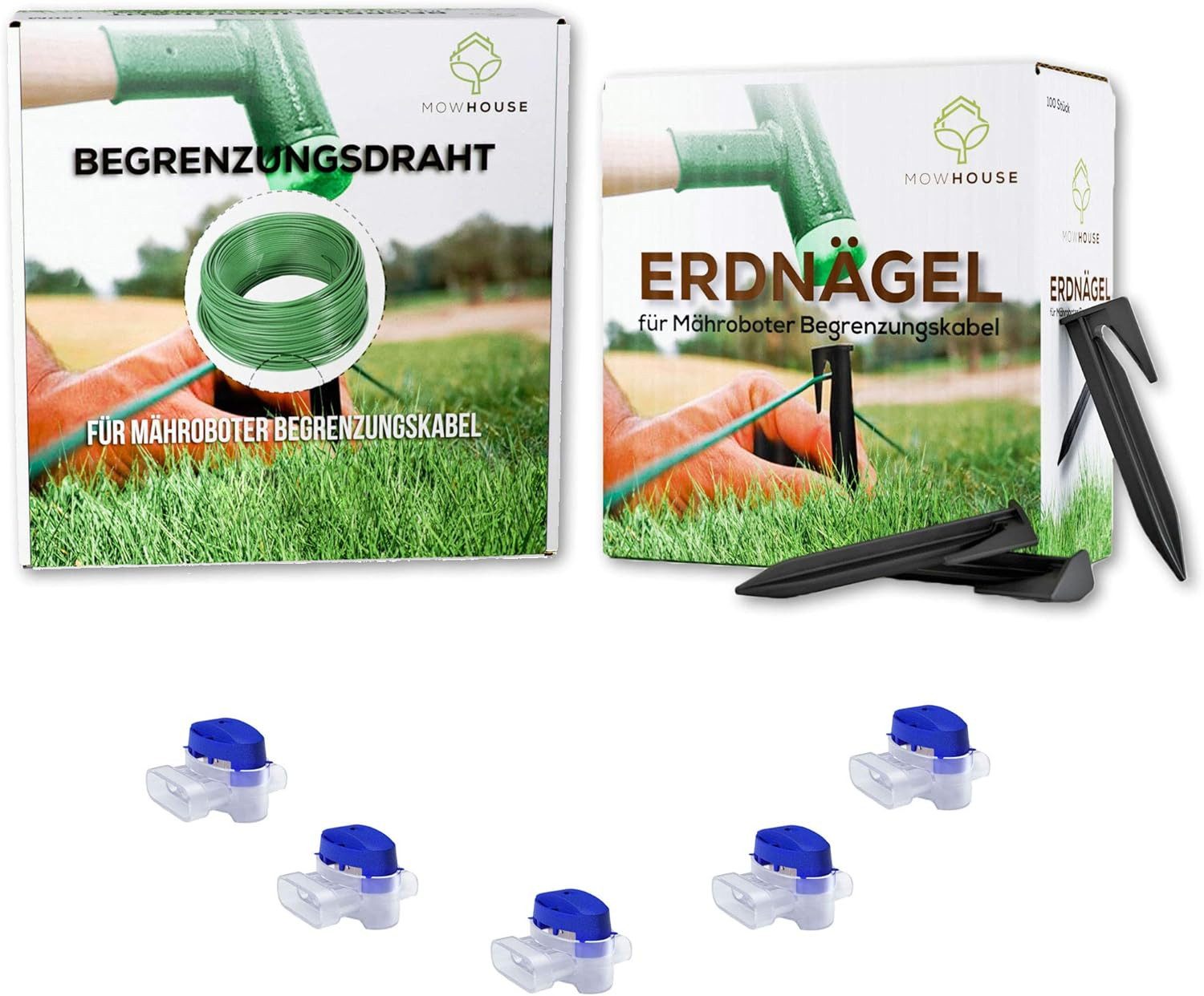 MOWHOUSE Mähroboter Installation Kit – Kabel – Verbinder – Erdnägel Begrenzungskabel, (5000 cm)