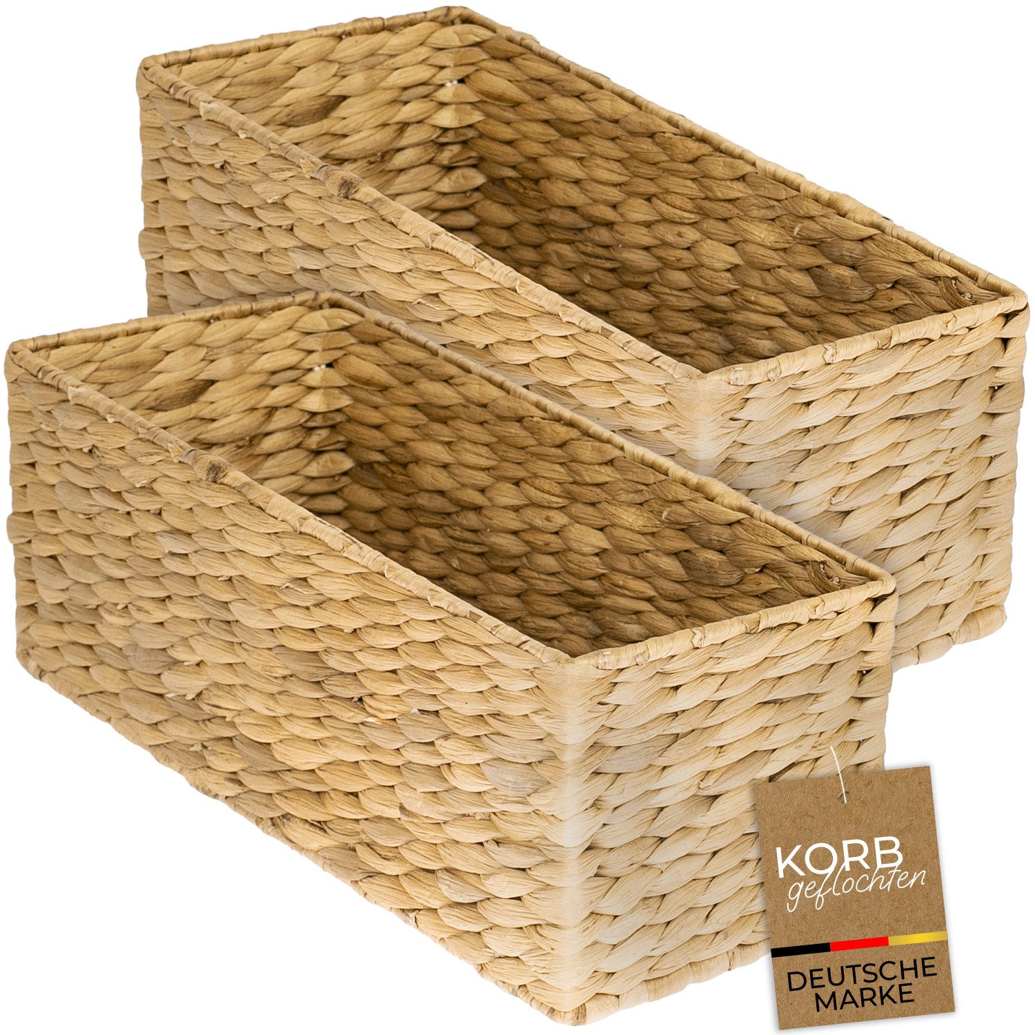 HMF Aufbewahrungskorb Aufbewahrungskorb passend für KALLAX halbes Fach, Korb geflochten aus (2er Set), Wasserhyazinthe für Badezimmer, Küche und Wohnbereich 38 x 15 x 14 cm
