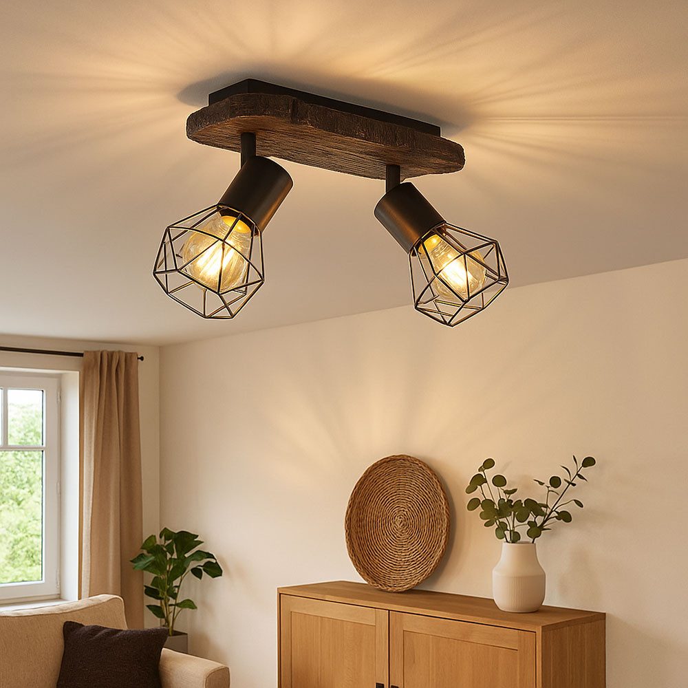 GLOBO LIGHTING Deckenspot, Leuchtmittel nicht inklusive, Warmweiß, Deckenlampe Wohnzimmer Holzoptik Deckenstrahler 2 flammig