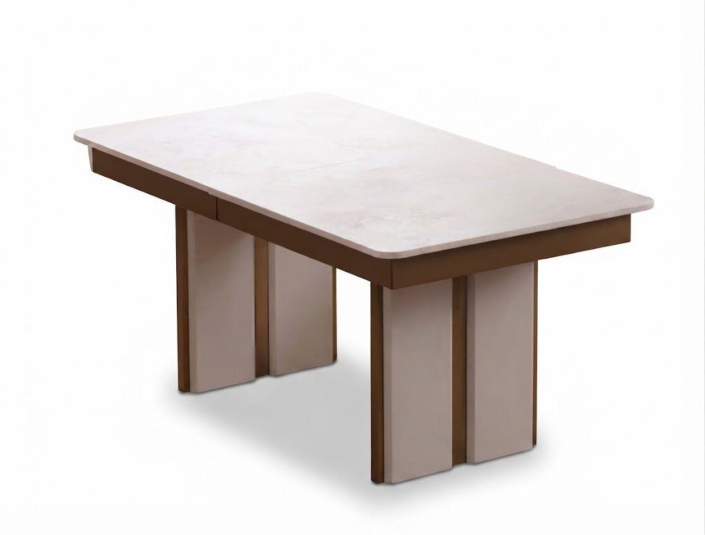 JVmoebel Esstisch Modernes Esstisch Ausziehtisch Säulentisch Küchentisch Beige Holz (1-St., 1-tlg), Ausziehbar