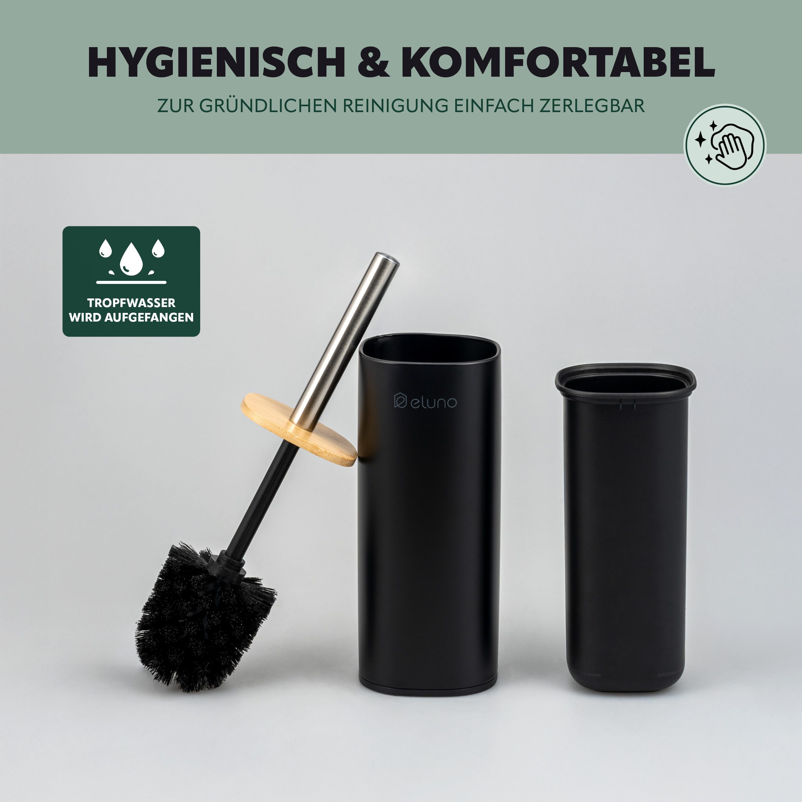 eluno Badaccessoire-Set Badezimmerset aus Metall und Bambus, 2 tlg.