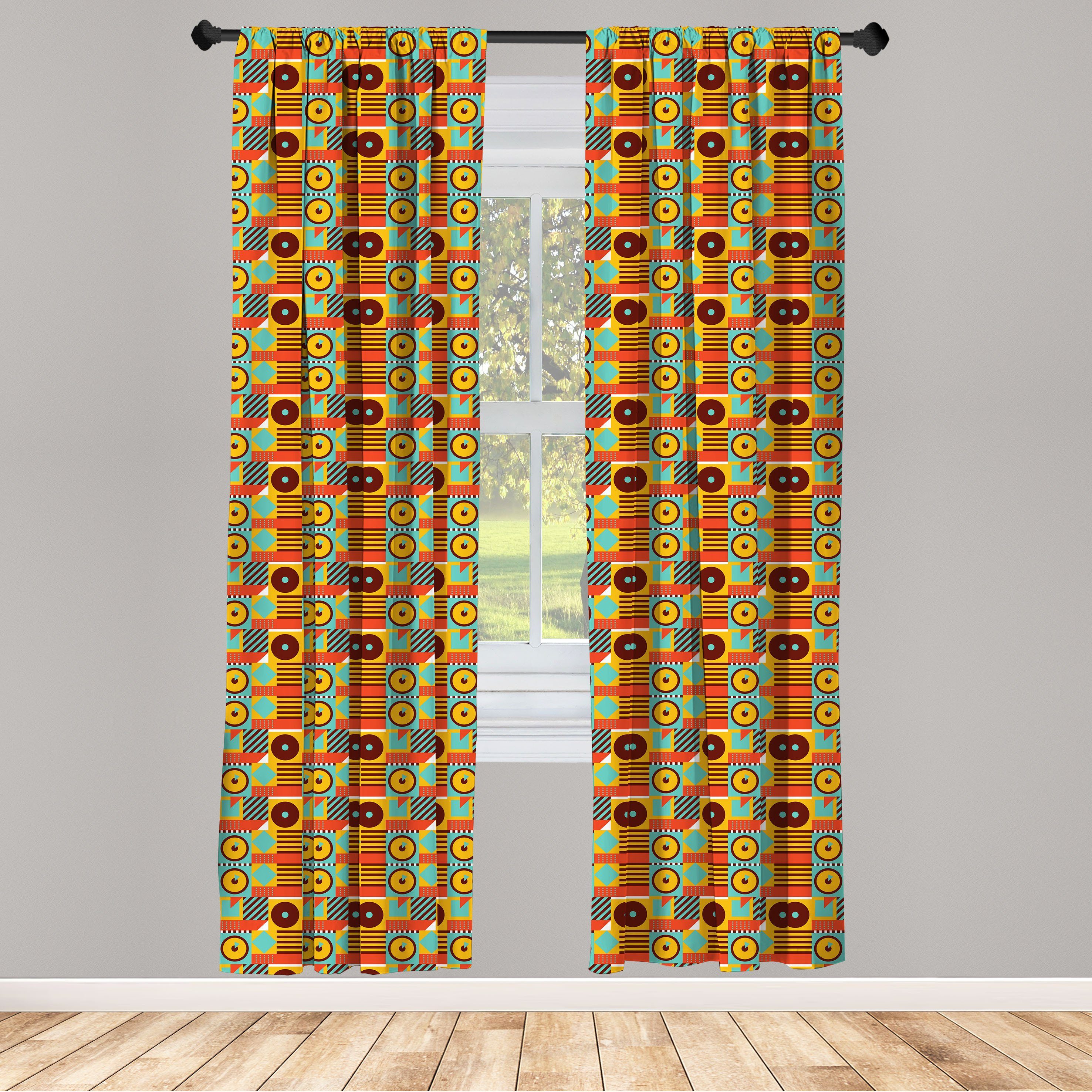 Gardine Vorhang für Wohnzimmer Schlafzimmer Dekor, Abakuhaus, Microfaser, Retro Scheibenförmige Kreise Stripes