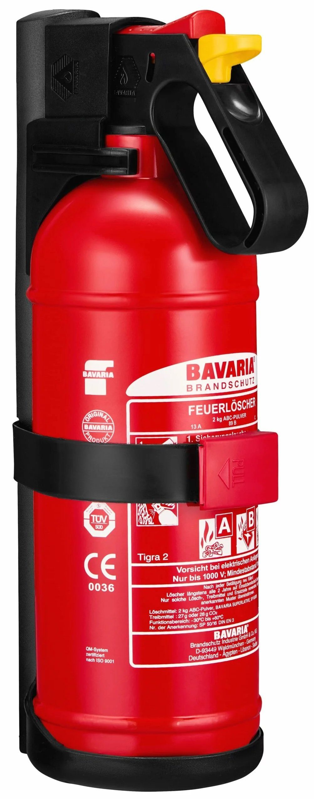 BAVARIA Brandschutz Pulver-Feuerlöscher Tigra 2, ABC-Pulver, inkl. Wandhalterung / KFZ-Halterung