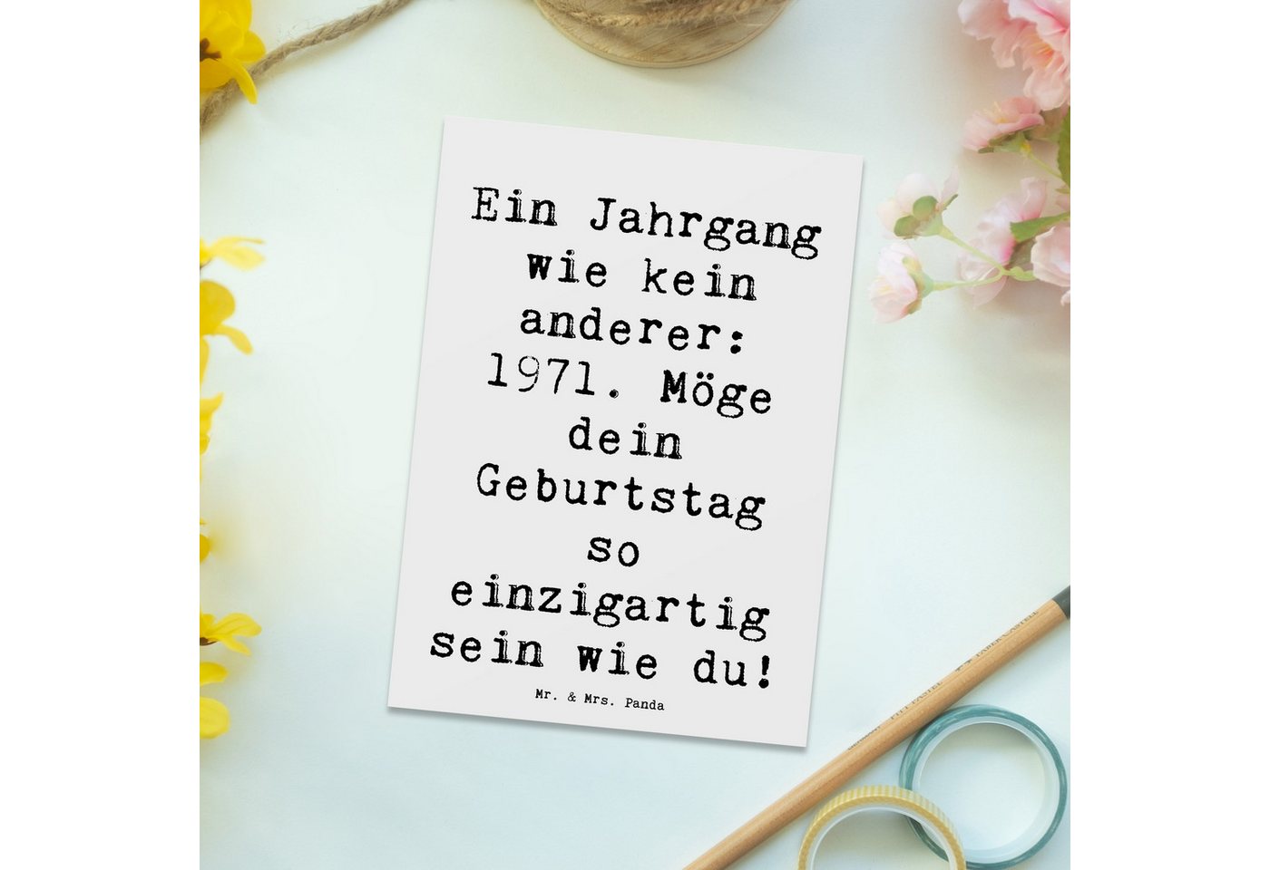 Thumbnail - Mr. & Mrs. Panda Postkarte Spruch 1971 Geburtstag - Weiß - Geschenk, Geburtstagsfeier, Geburtsta