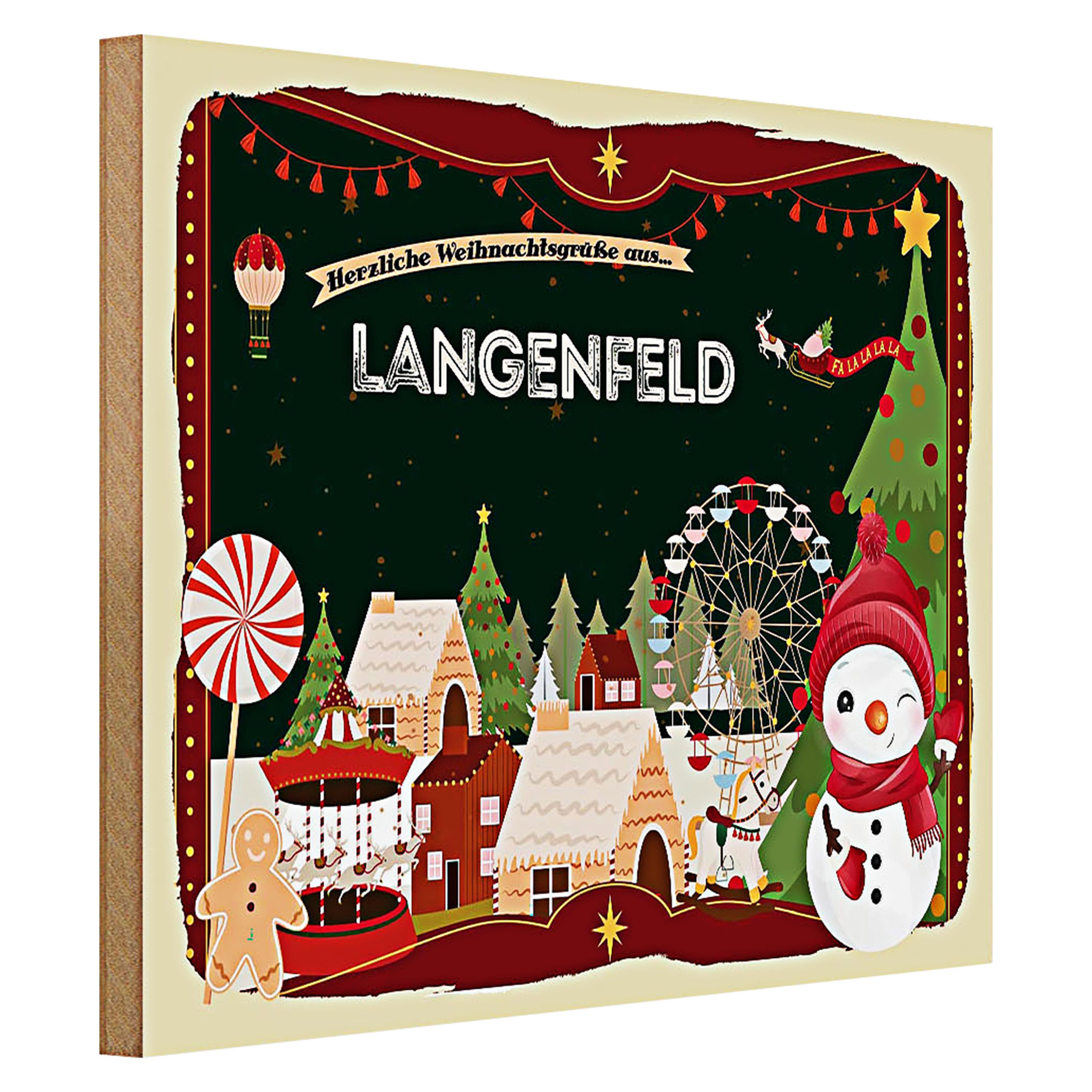 Roomando Holzbild Weihnachten Grüße LANGENFELD 40x30cm