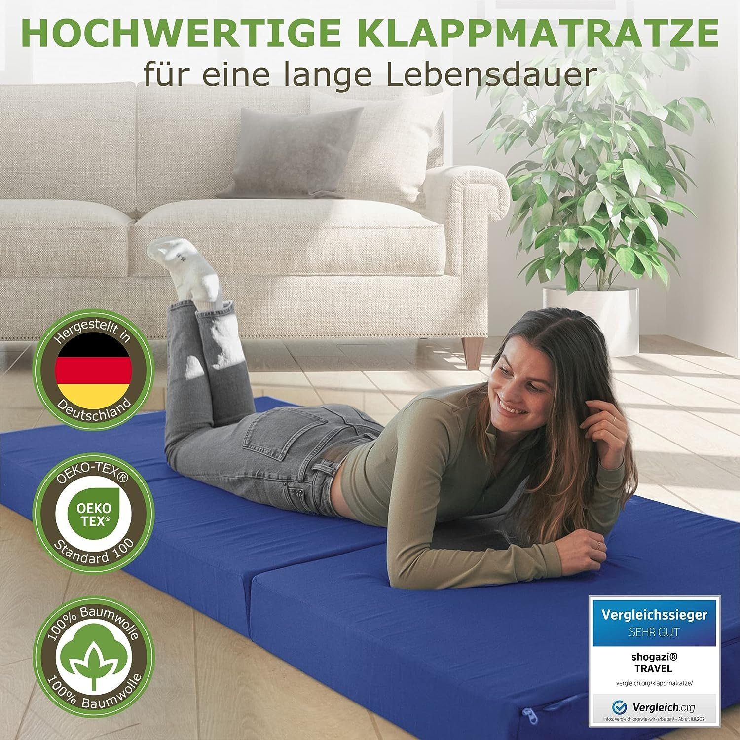 Klappmatratze Luxus Faltmatratze, klappbare Gästematratze, faltbare Matratze, shogazi ®, 12 cm hoch, (1-tlg), MADE IN GERMANY, Direkt vom Hersteller, Testsieger 1,1
