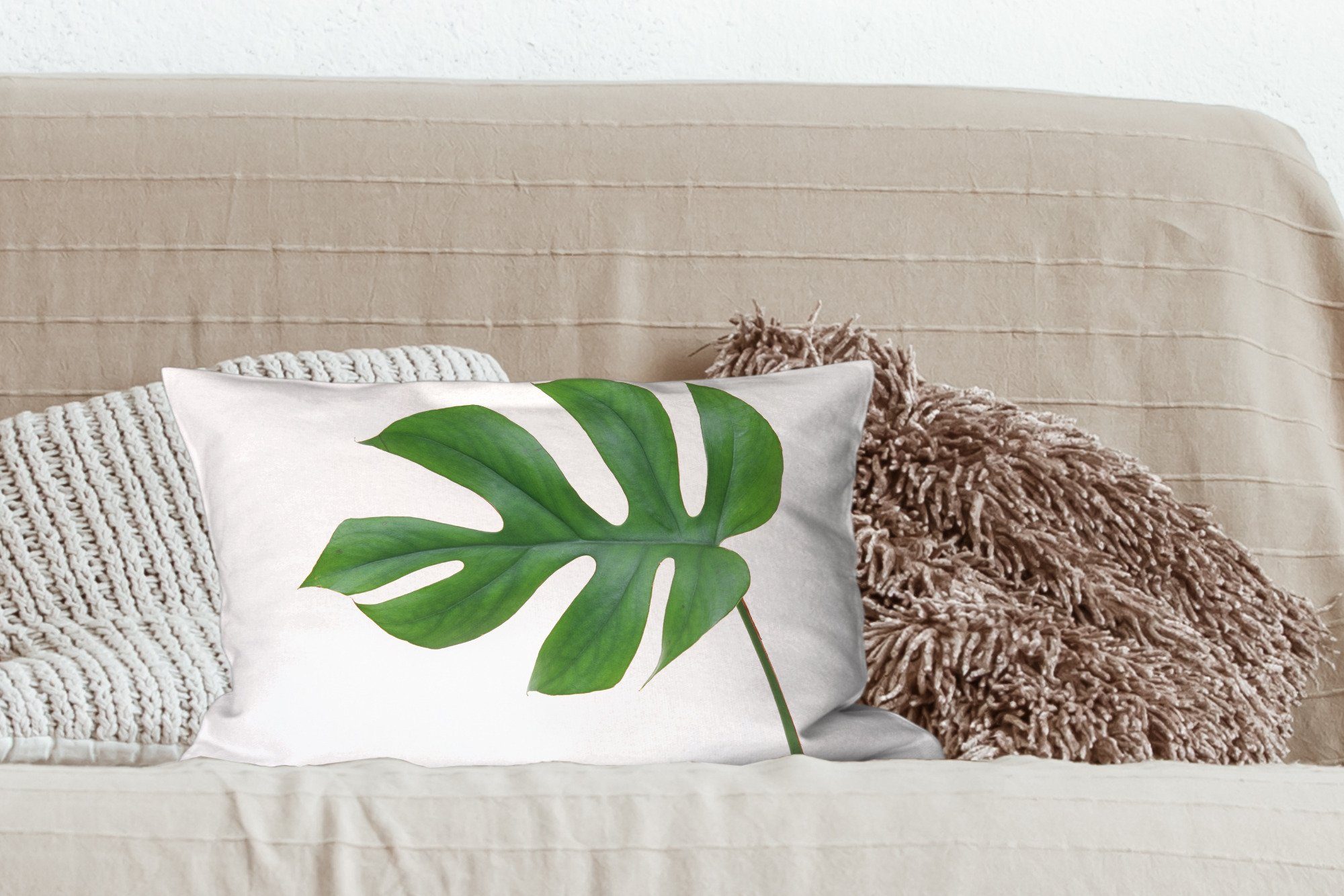 MuchoWow Dekokissen Botanisches Füllung, mit auf Dekokissen weißem Blatt Dekoration, Schlafzimmer Wohzimmer Hintergrund, Zierkissen