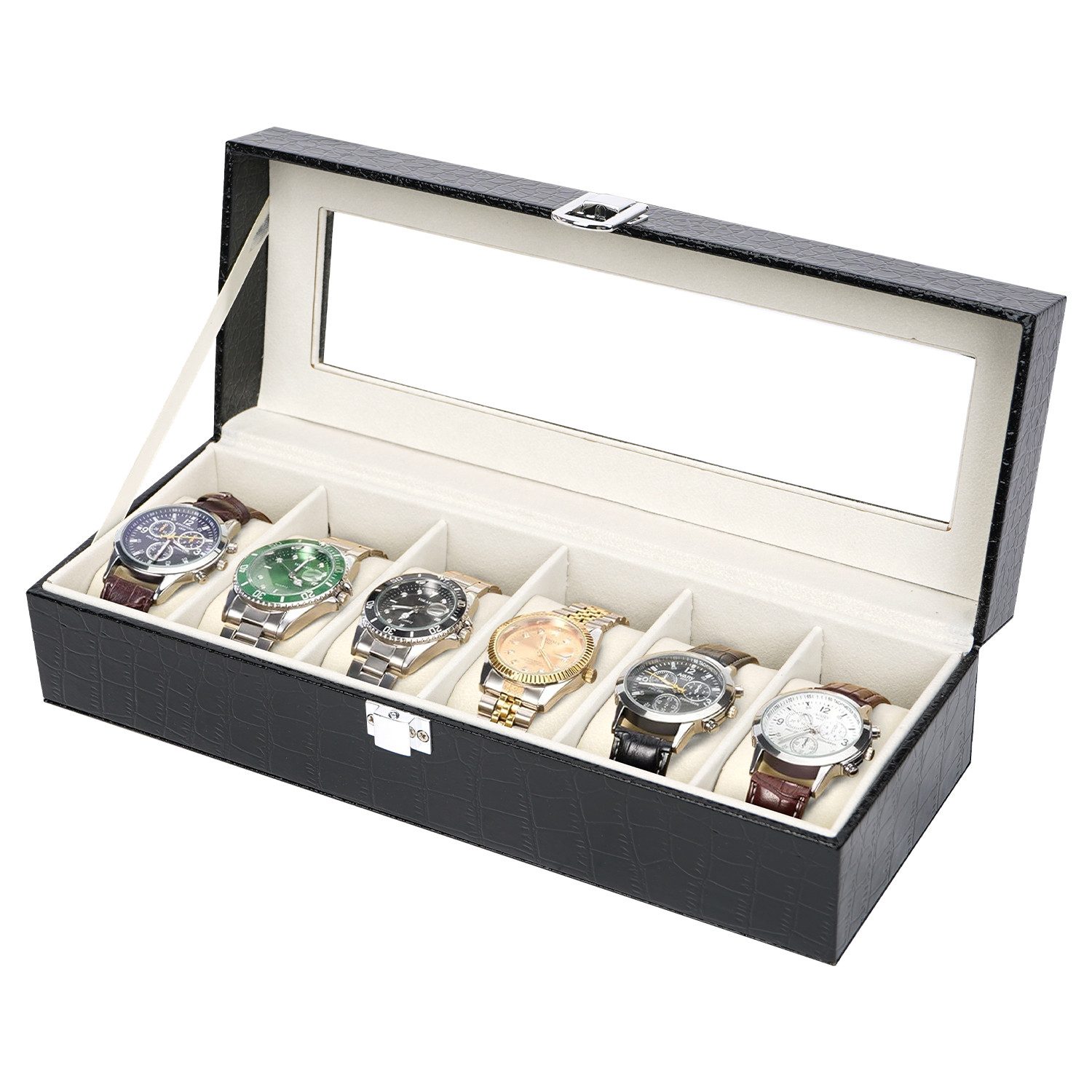 OSTWOLKE Uhrenbox Uhrenkasten Uhrenschatulle für 6/12 Uhren