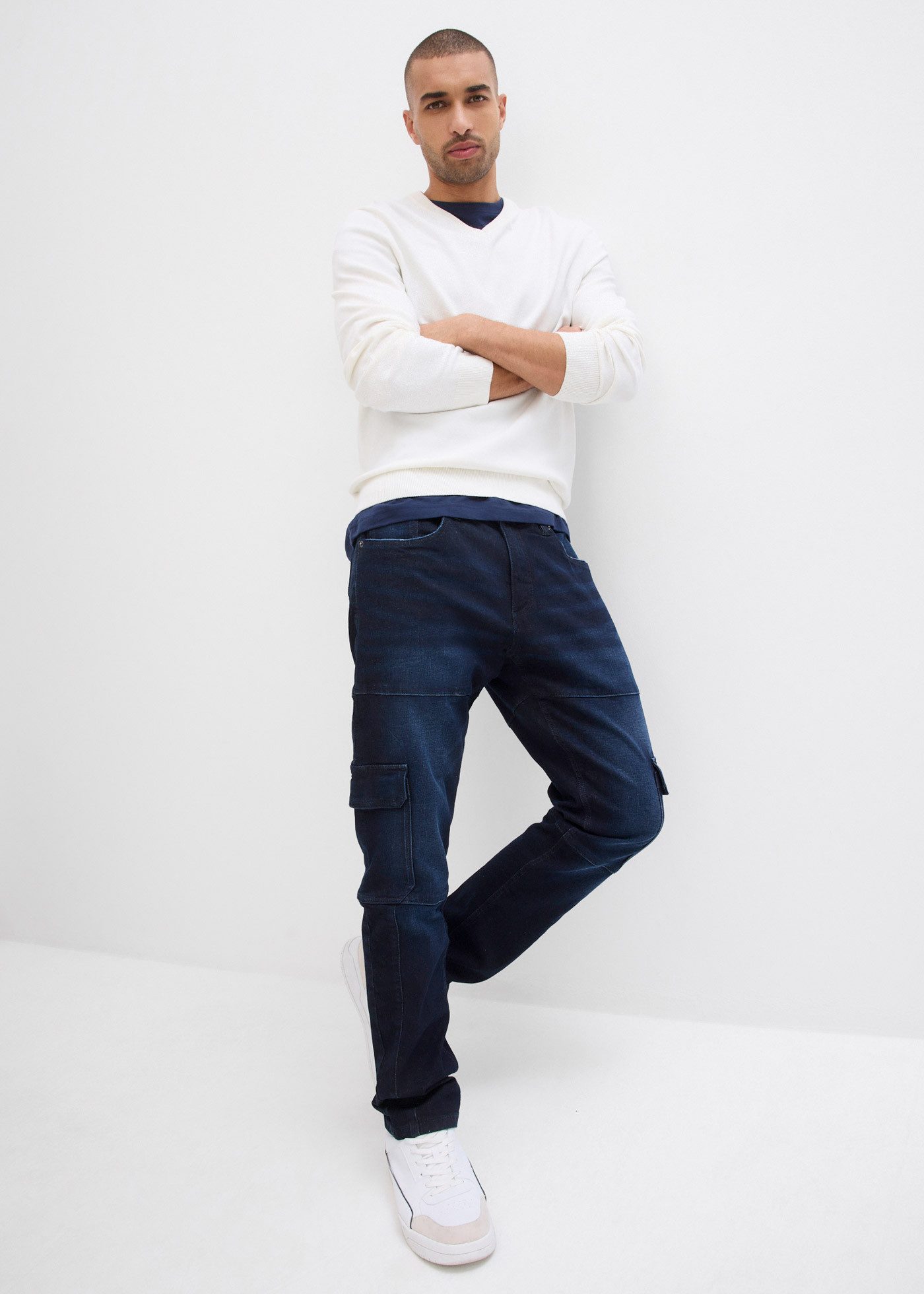 bonprix Cargojeans Slim Fit, aus Baumwolle und Elasthan, mit gewaschener Optik