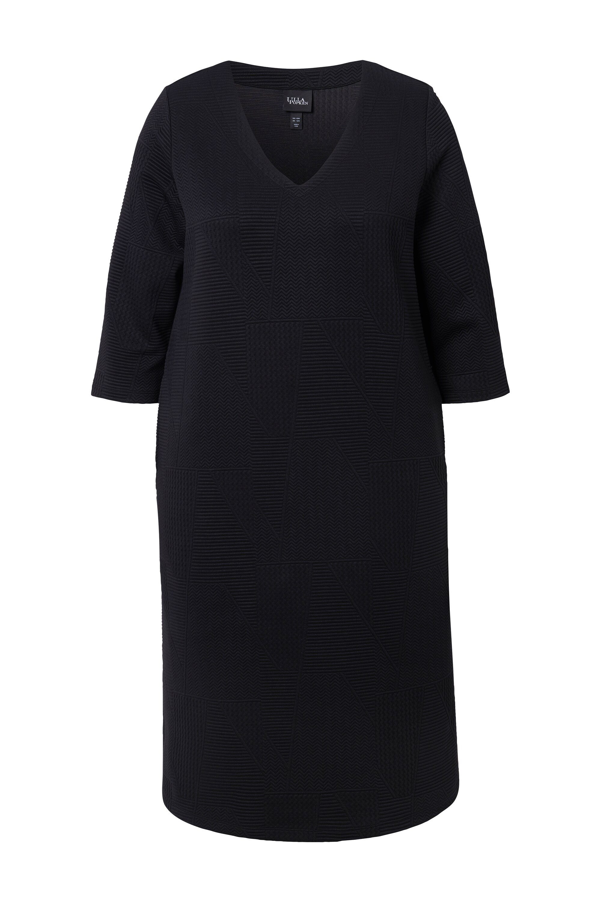 Ulla Popken Jerseykleid Sweat-Midikleid A-Linie V-Ausschnitt 3/4-Arm günstig online kaufen