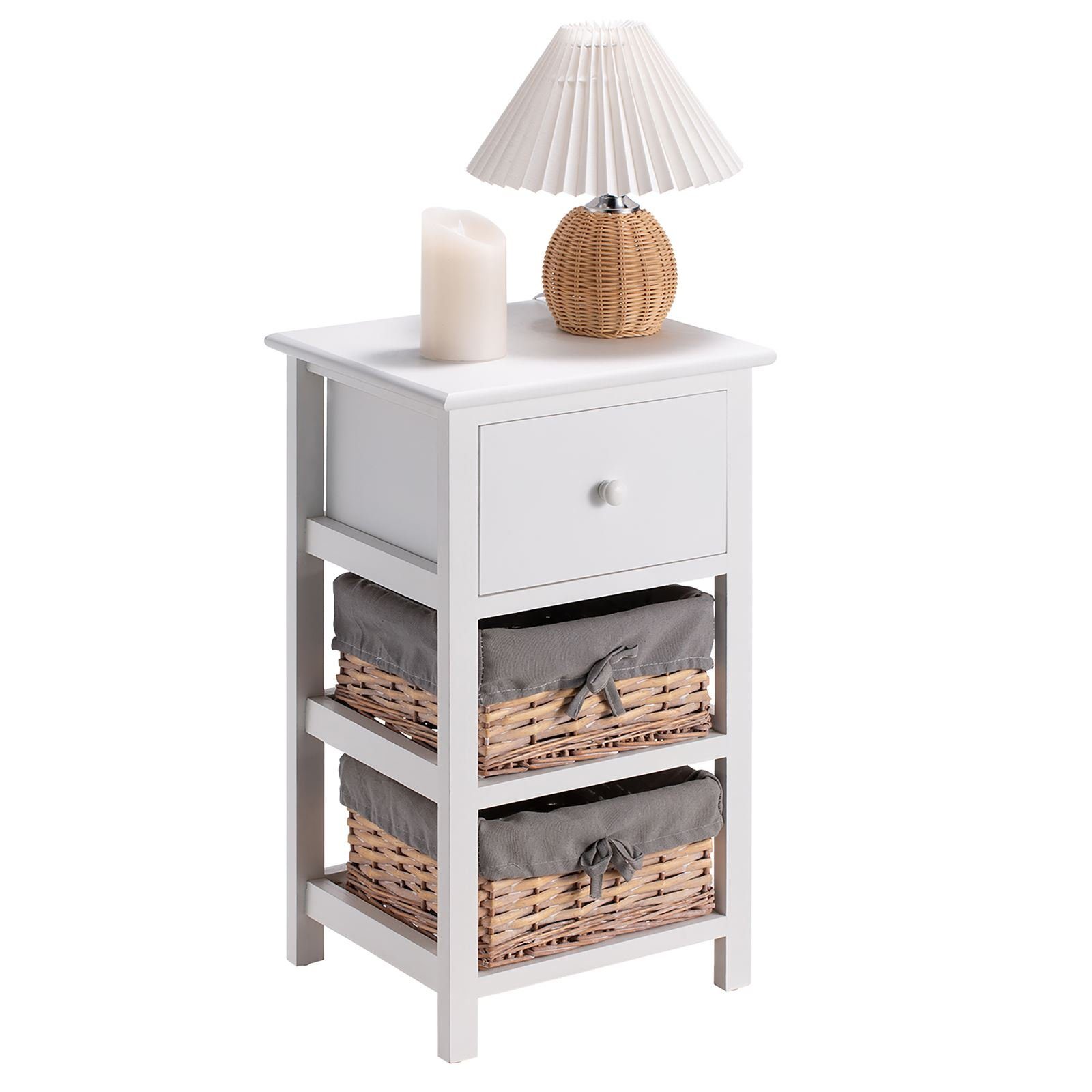 CARO-Möbel Nachtkommode PORTEL, Nachttisch mit Schublade und Körben im Landhausstil Holz weiß