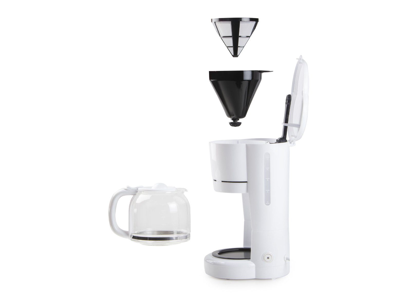 Tassen 1.5l mit nachhaltige Glaskanne kleine Weiß Kaffeekanne, Kaffee-Filtermaschine Filterkaffeemaschine, 4, Permanentfilter Domo 12