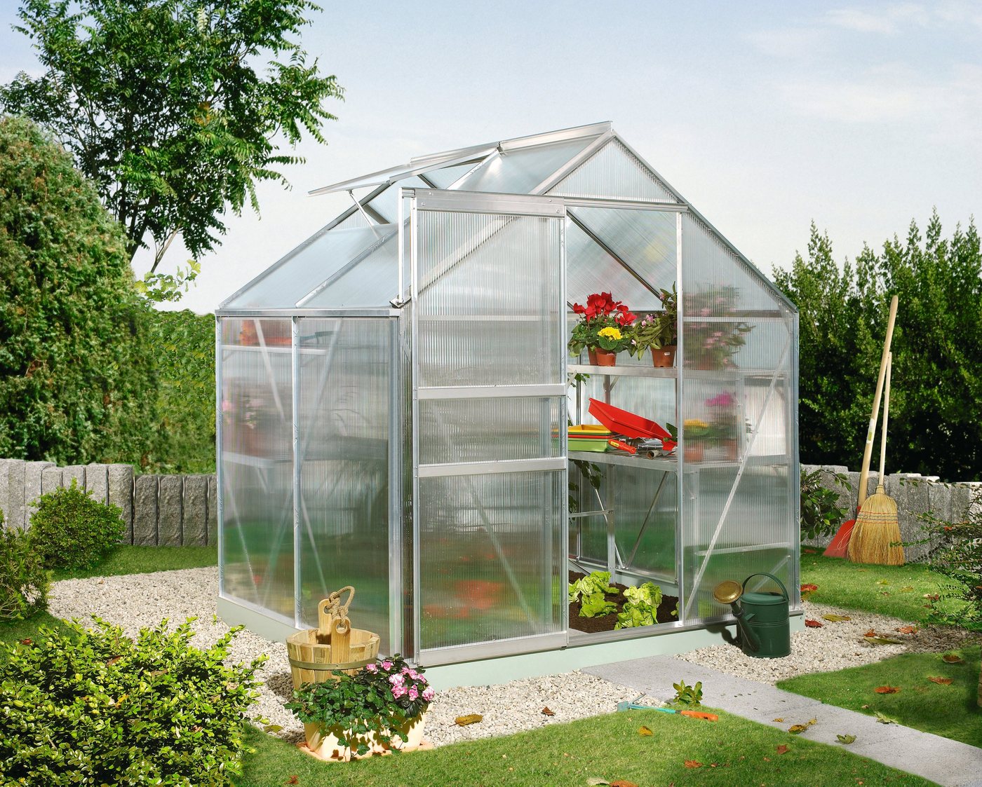 Vitavia Gewächshaus Calypso 3000, BxTxH: 192 x 154 x 197 cm, 6 mm Wandstärke, Set, mit 2-tlg. Zubehör silberfarben | Rabatt: 29% Vitavia Gewächshaus Calypso 3000, BxTxH: 192 x 154 x 197 cm, 6 mm Wandstärke, Set, mit 2-tlg. Zubehör silberfarben | Rabatt: 29%