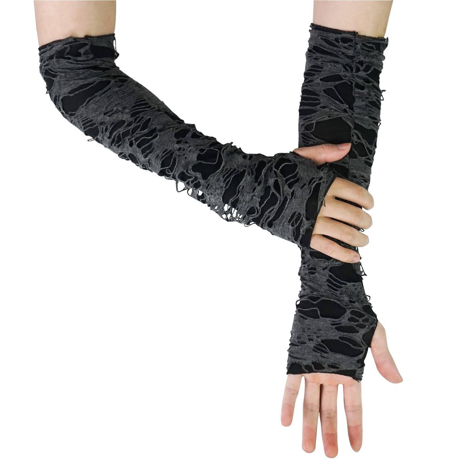 Refttenw Kostüm 2 Paar Halloween Перчатки, Zerrissene Punk Fingerloser Handschuh