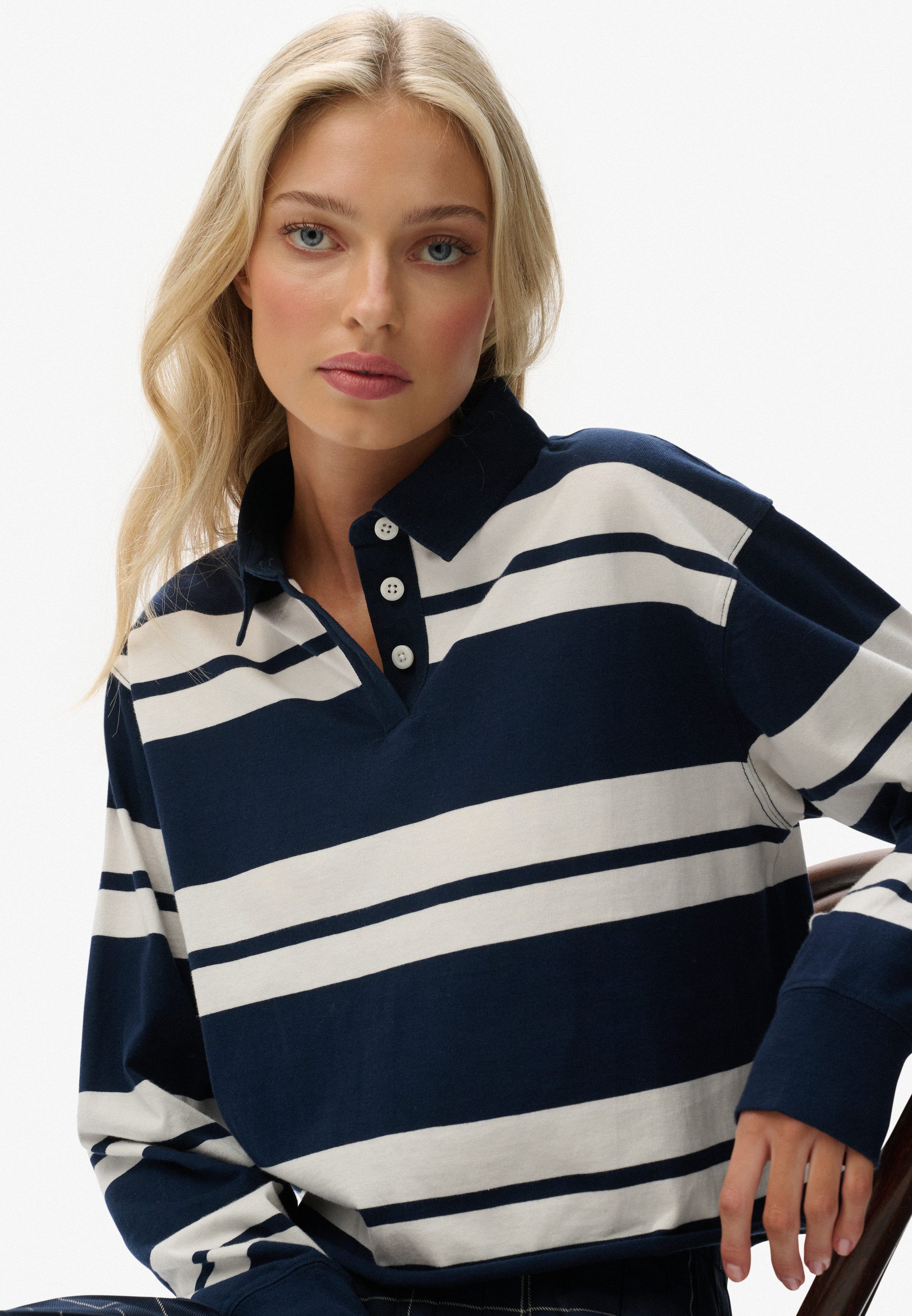 Superdry Langarm-Poloshirt ATH ESS CROPPED STRIPE RUGBY (Packung, 2-tlg)