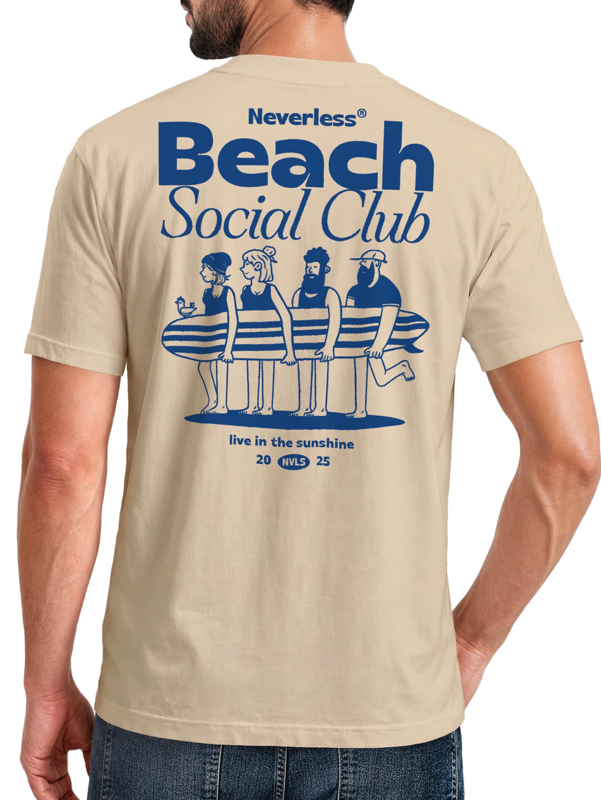 Print-Shirt Herren T-Shirt Backprint Beach Social Club Surfer Grafik