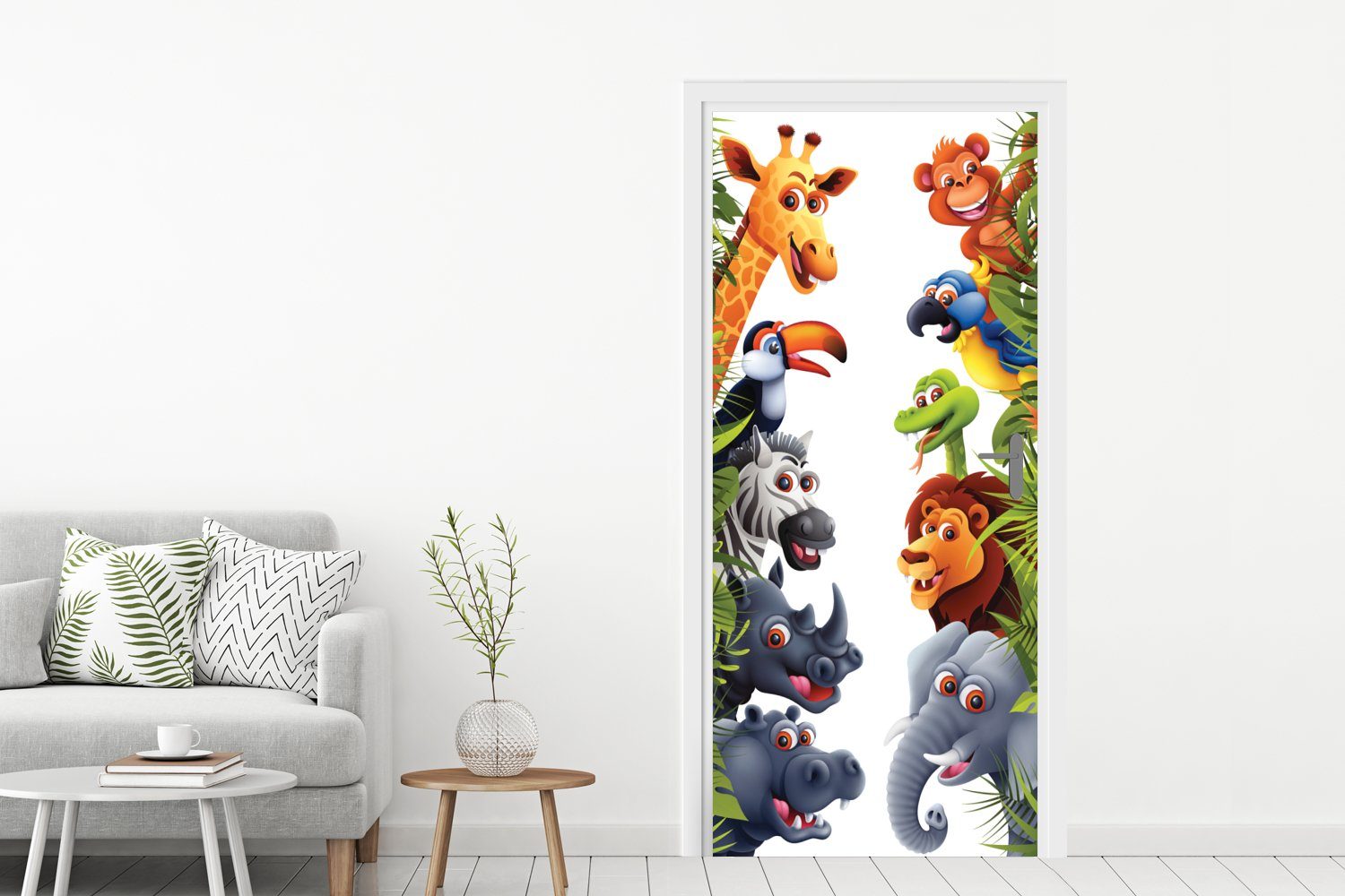 MuchoWow Türtapete Dschungel - Tür, Jungen Tiere Kinder, Giraffe cm Mädchen St), - bedruckt, (1 - Fototapete für - Matt, - - Elefant Türaufkleber, 75x205