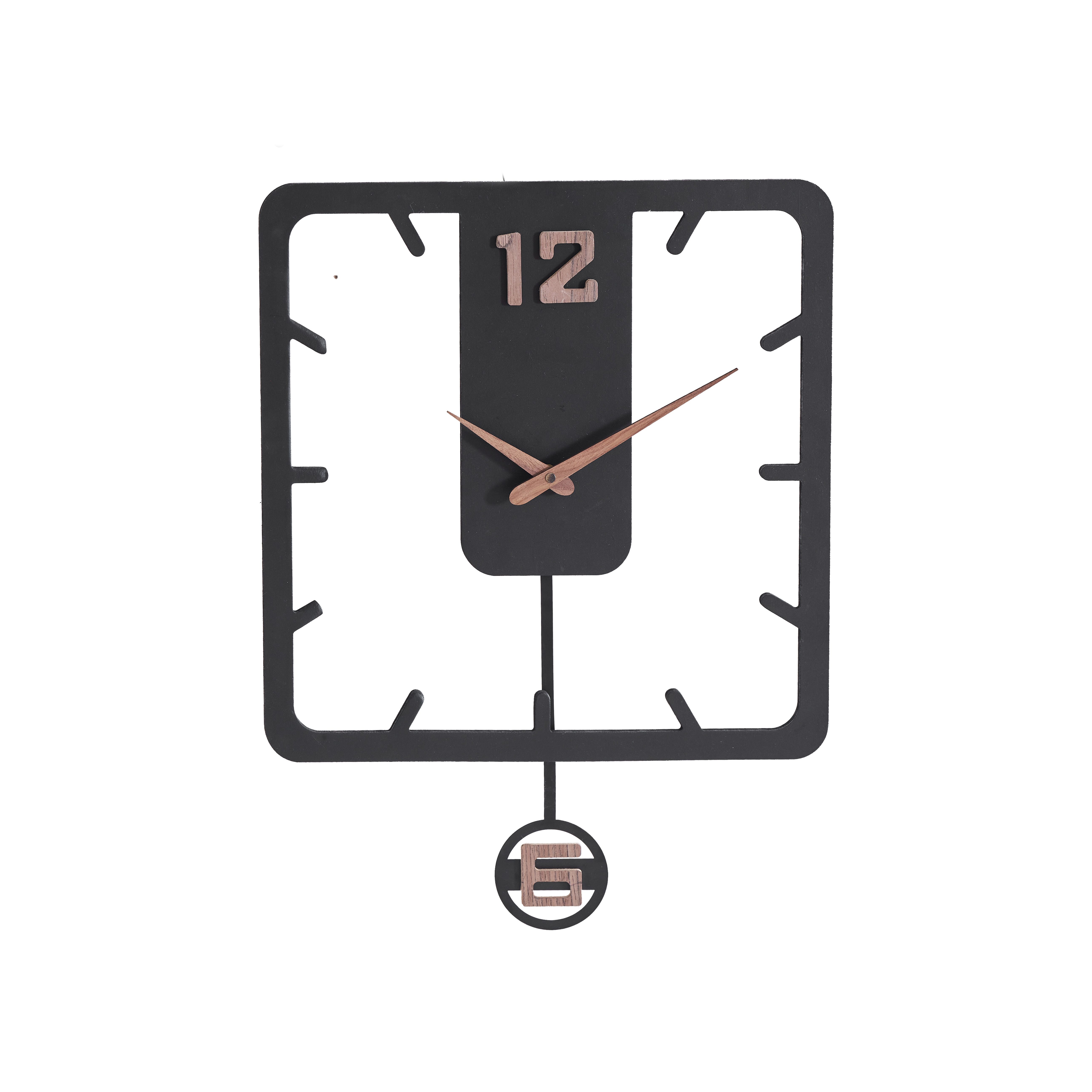 K&L Wall Art Pendelwanduhr MDF Wanduhr Holz Pendeluhr Schwarz Naturholz (lautloses Uhrwerk ohne Ticken)