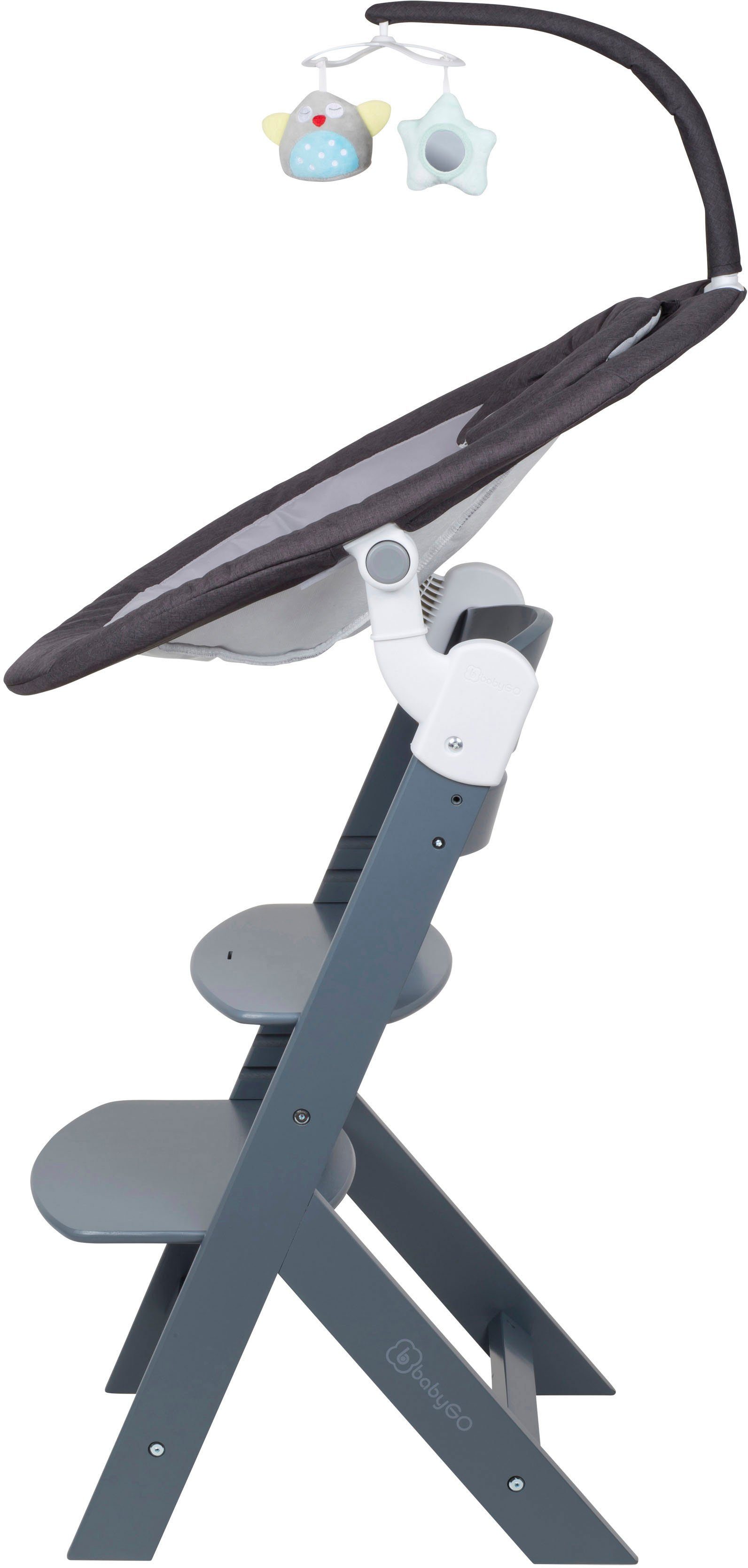 BabyGo Hochstuhl Family Homey Set, grau/dunkelgrau, mit elektrischer Babywippe inkl. Spielbogen