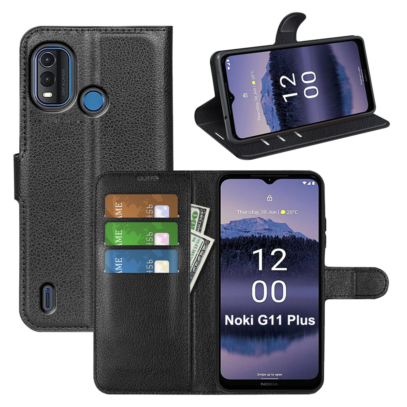 betterfon Handyhülle Handytasche für Nokia G11 Plus Klapphülle Flip Case Schwarz, 3 Kartenfächer, Magnetverschluss & Standfunktion im Lederlook