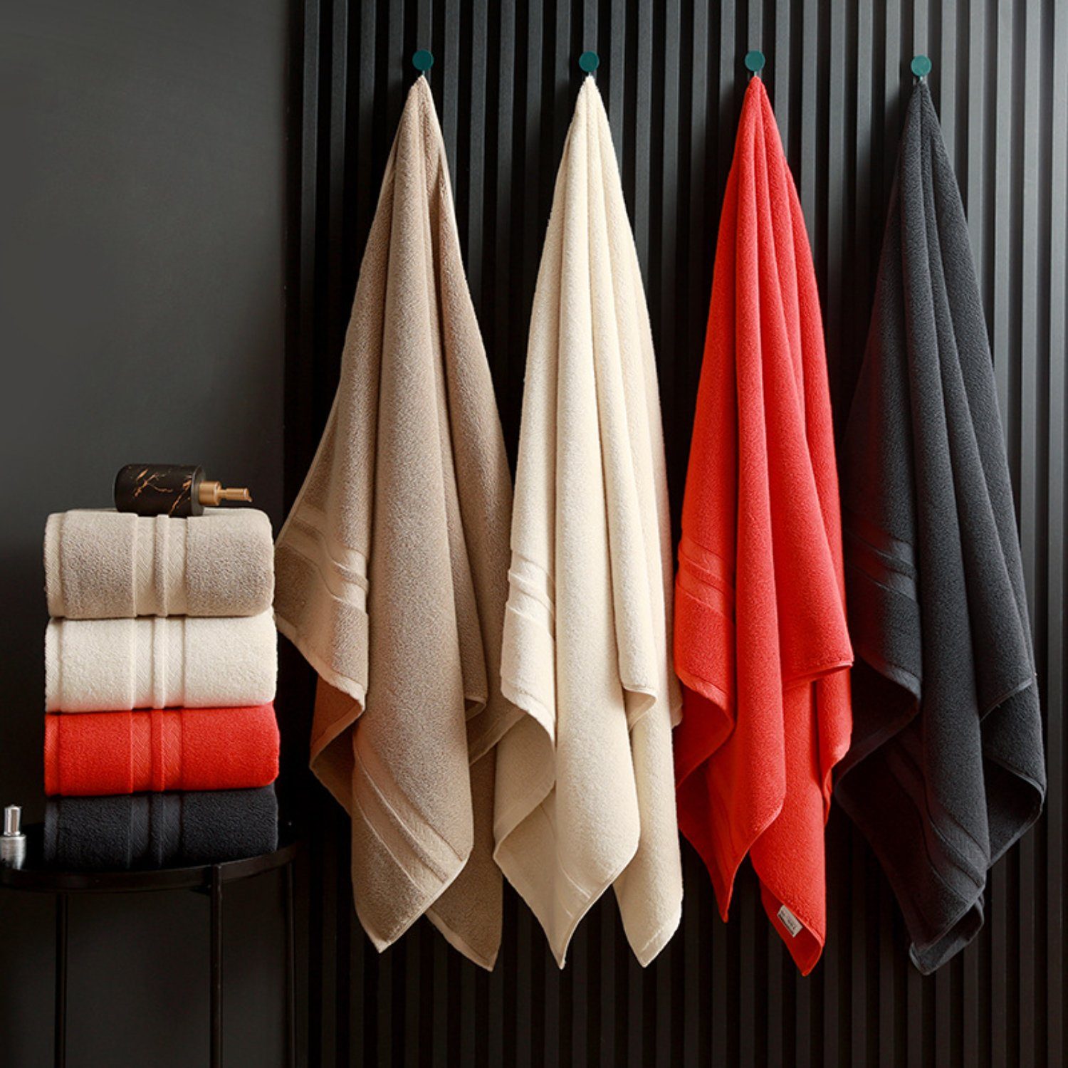 HOMEIDEAS Duschtuch, (1-St), Einfarbiges Khaki mit gewebtem Badetuch Design