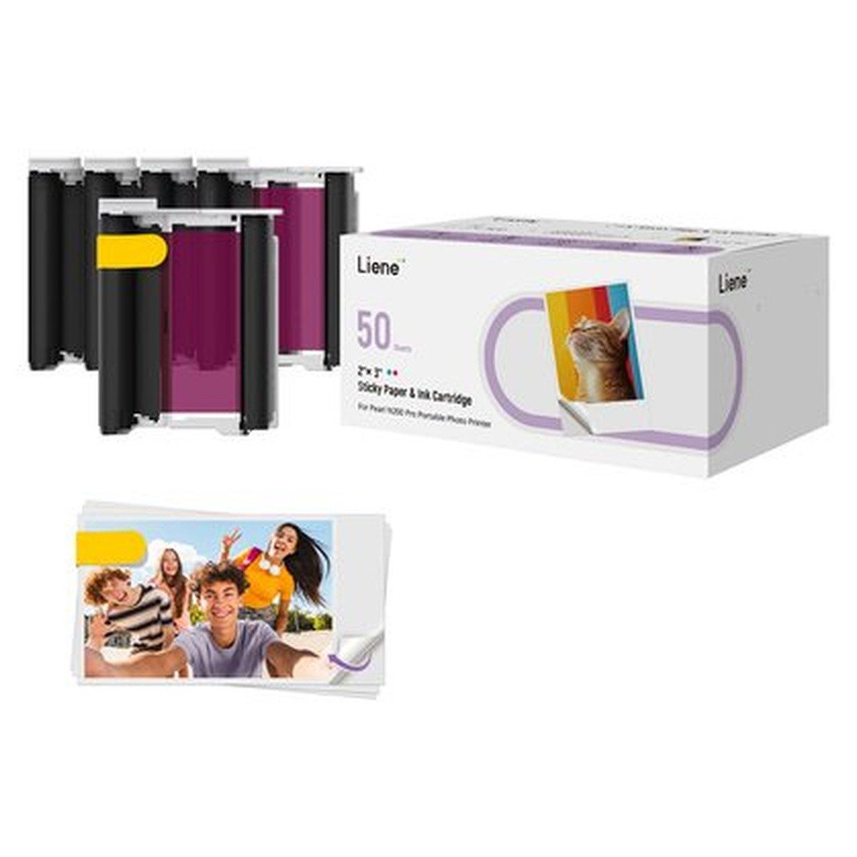 Liene Liene 2x3"-Fotopapier, 50 Blatt + 5 Tintenpatronen Fotodrucker
