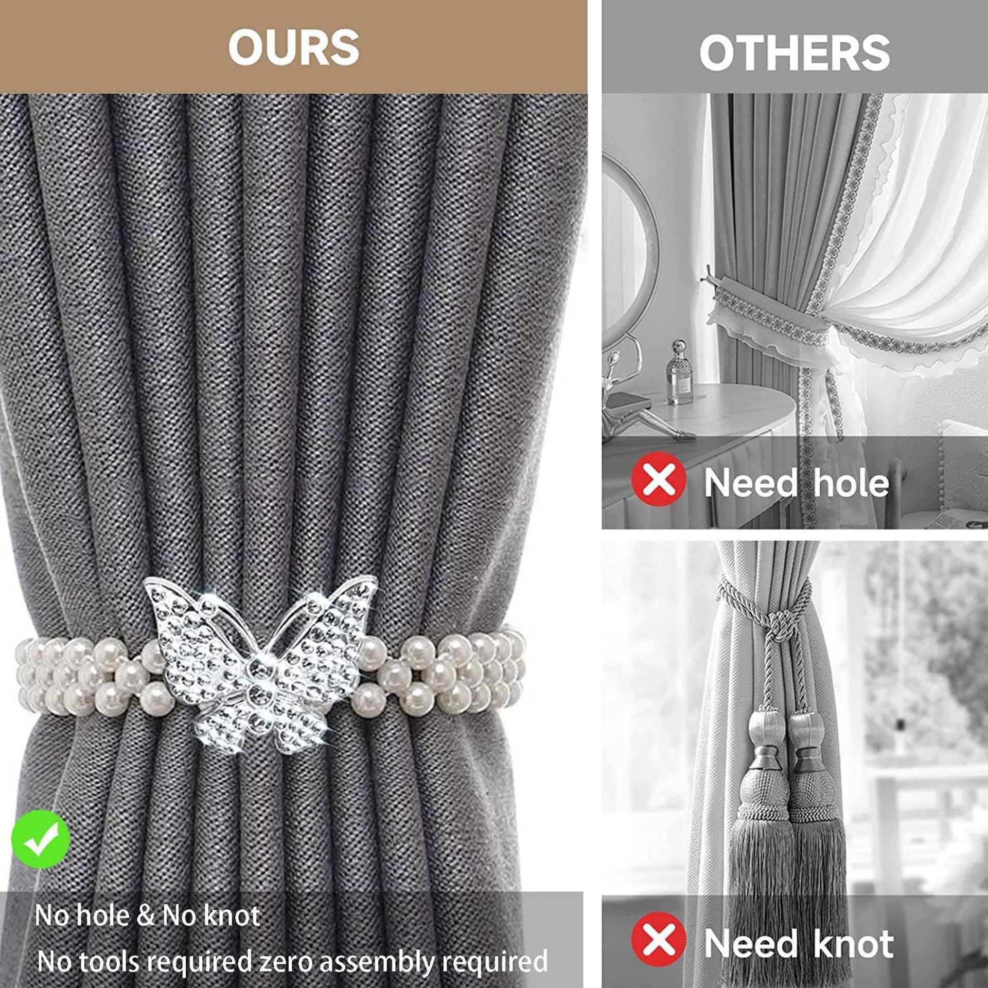 BYSURE Raffhalter, (2-tlg), Vorhang Raffhalter Schmetterling Perle günstig online kaufen