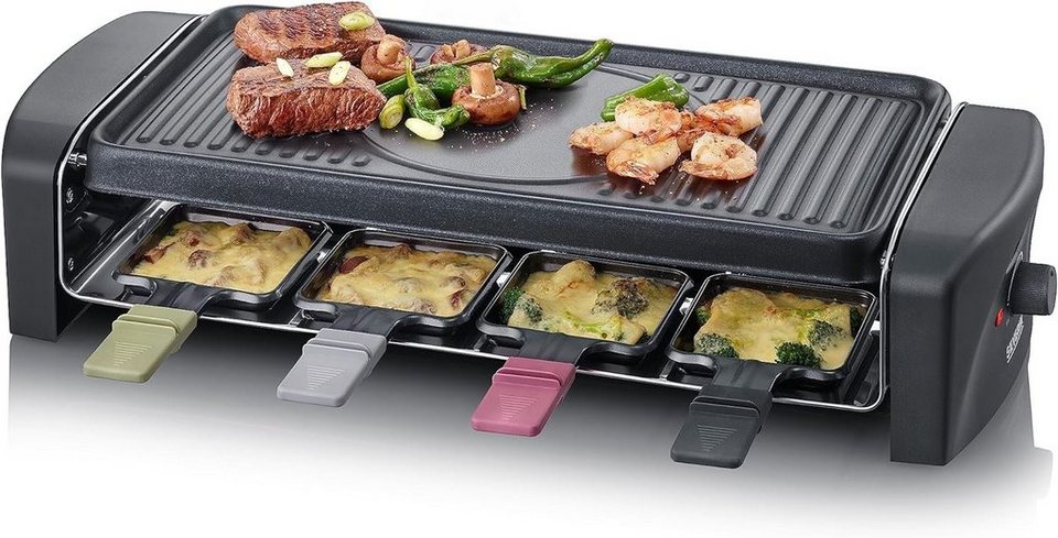 Severin Raclette Raclette-Grill, Raclette mit Grillplatte und 8 Raclette  Pfännchen, Leistung: ca. 1400 W / Kontrollleuchte / stufenlos regelbarer  Thermostat