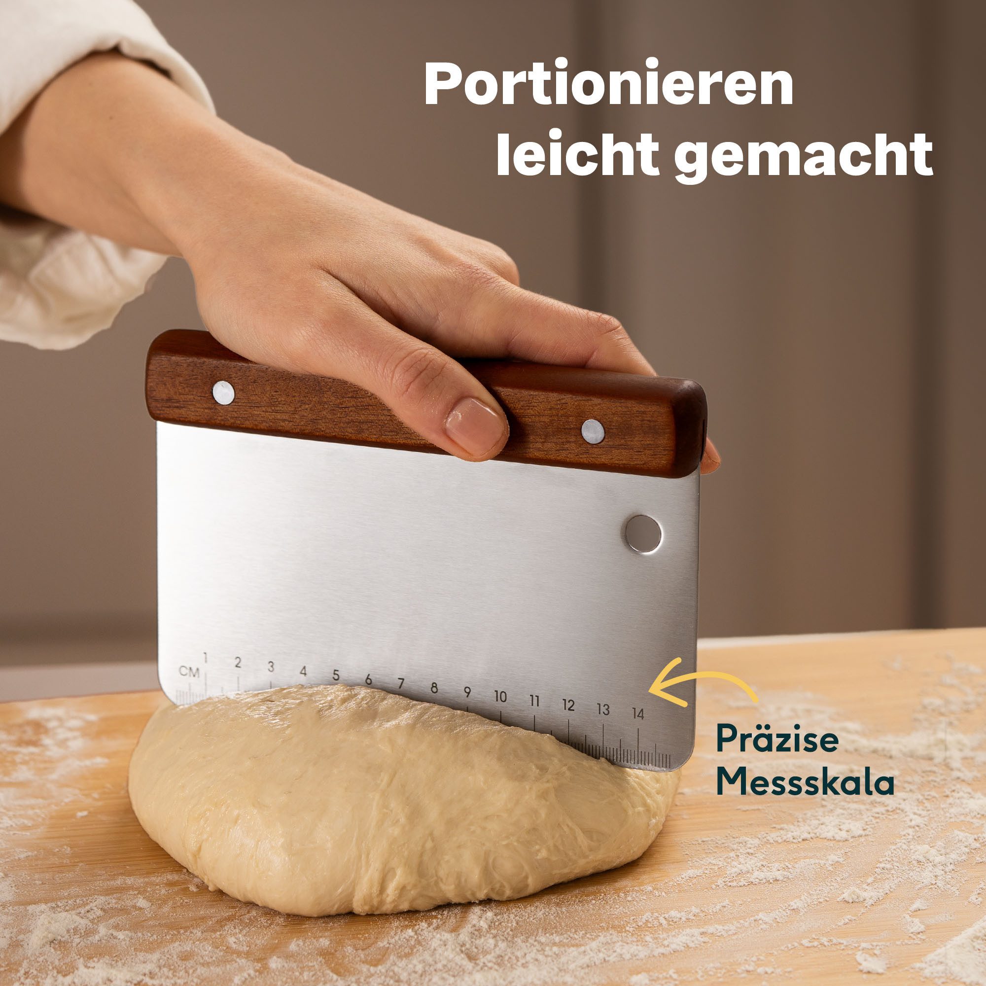 SILBERTHAL Teigschaber Teigkarte Edelstahl 16 cm mit Holzgriff, ideal zum Portionieren, Schneiden & Schaben