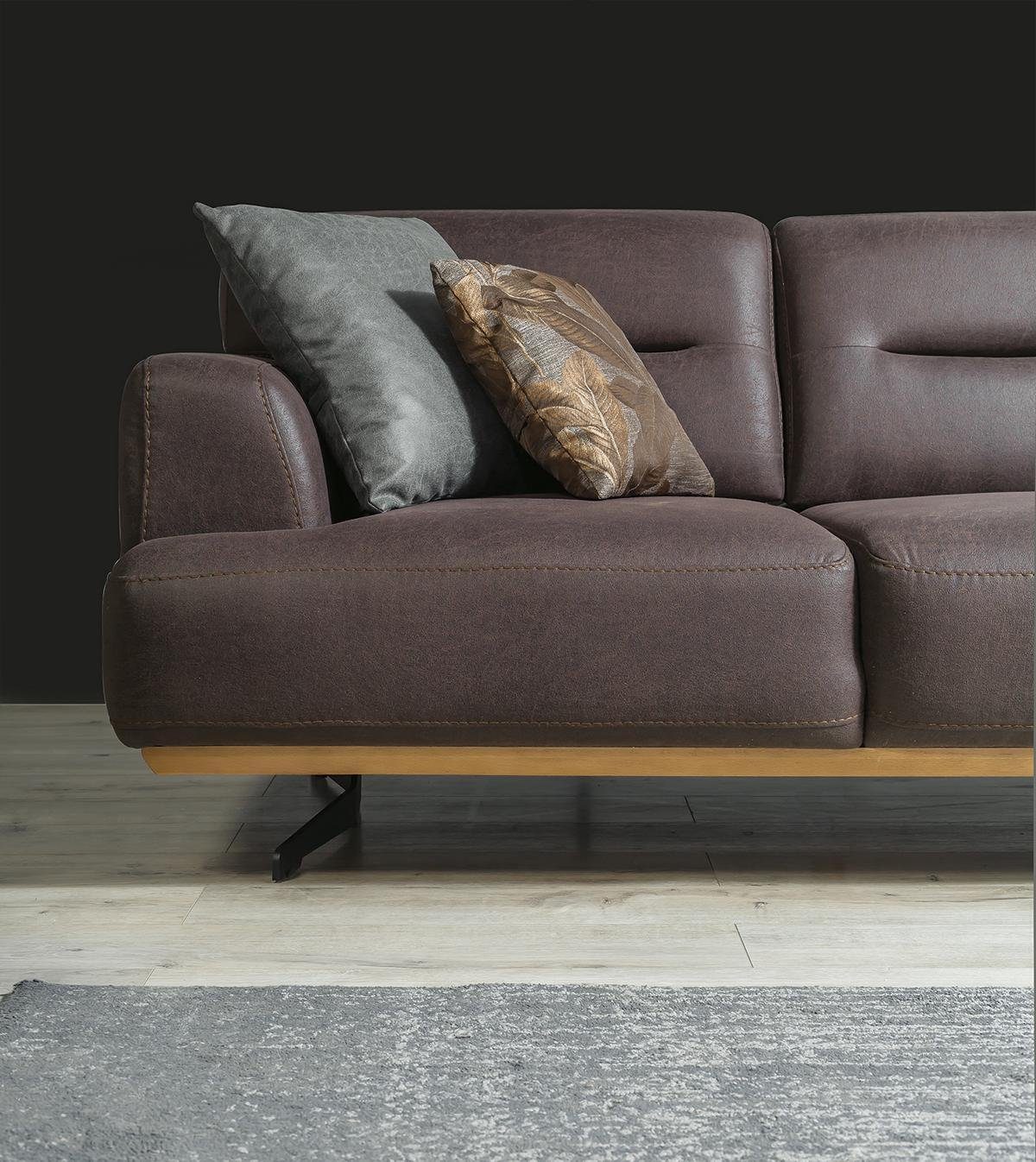 3 Teile, Sofa Europa Made Couch Braun Sitzpolster in Möbel Modern Sofa JVmoebel Dreisitzer, Leder Sitz 1