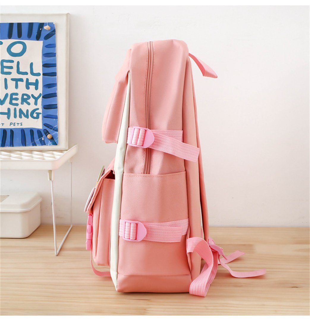 L.Ru UG Daypack Rucksack-Set, Rucksack-Set Anhänger, Collegetasche Federmäppchen, Set mit Schultaschen, Rosa mit süßes Rucksack Lunchtasche ästhetische Geldbörse Fassungsvermögen), großem (Fünfteiliges Handtasche, mit 5-teilig