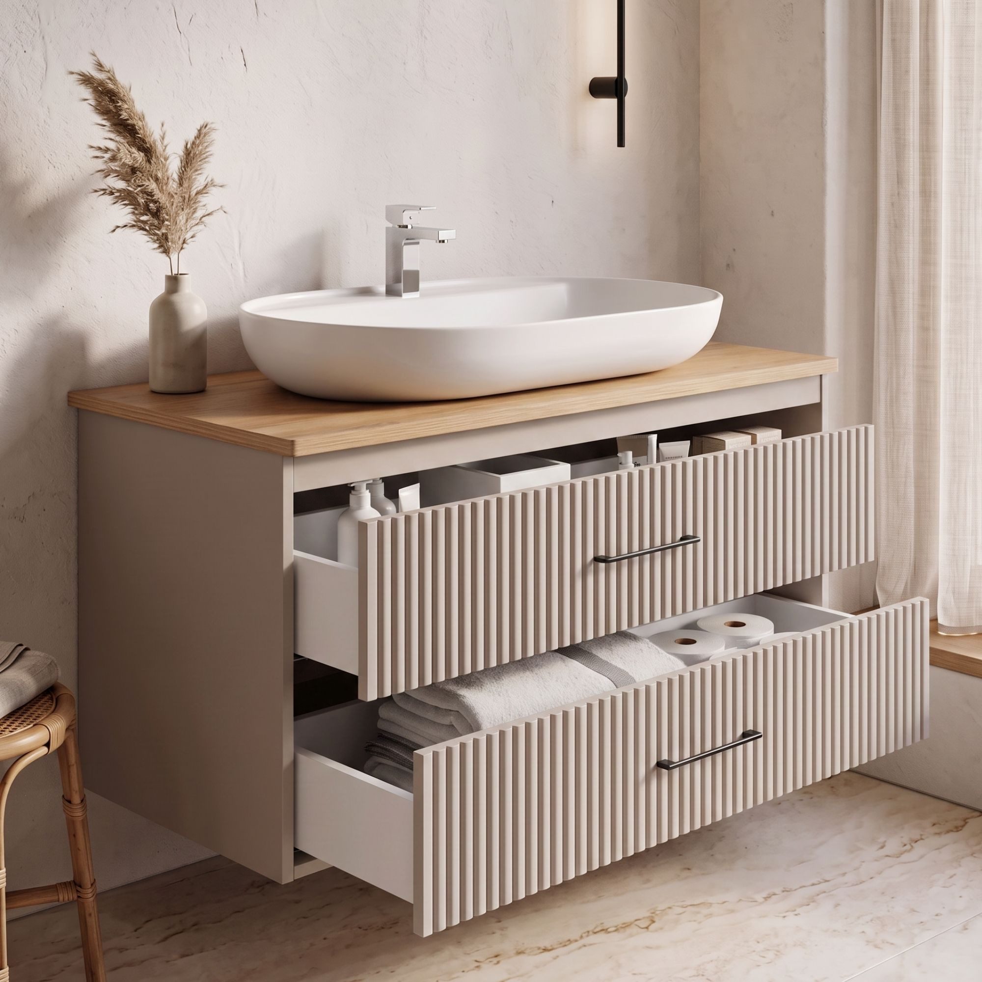 Karen Waschtisch-Set Waschtisch mit Unterschrank Liana, (Komplett-Set, Standartmäßig 2-Teilig (Unterschrank, Waschbecken), 3-St., Der Lieferumfang umfasst Unter – Bild 5 von 5