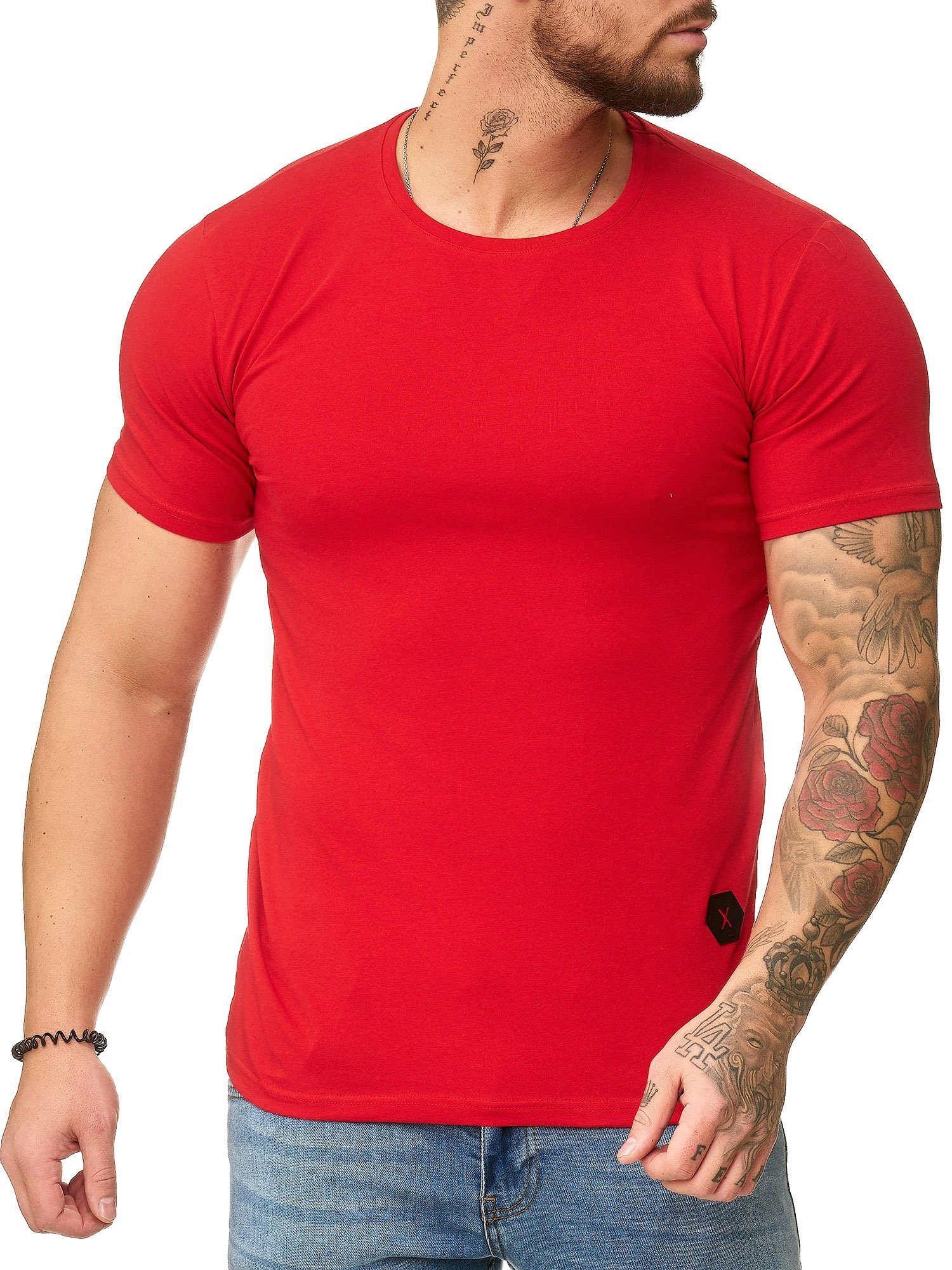 Freizeit OneRedox Rot 1307C 1-tlg) Polo Fitness Casual Kurzarmshirt (Shirt T-Shirt Tee,