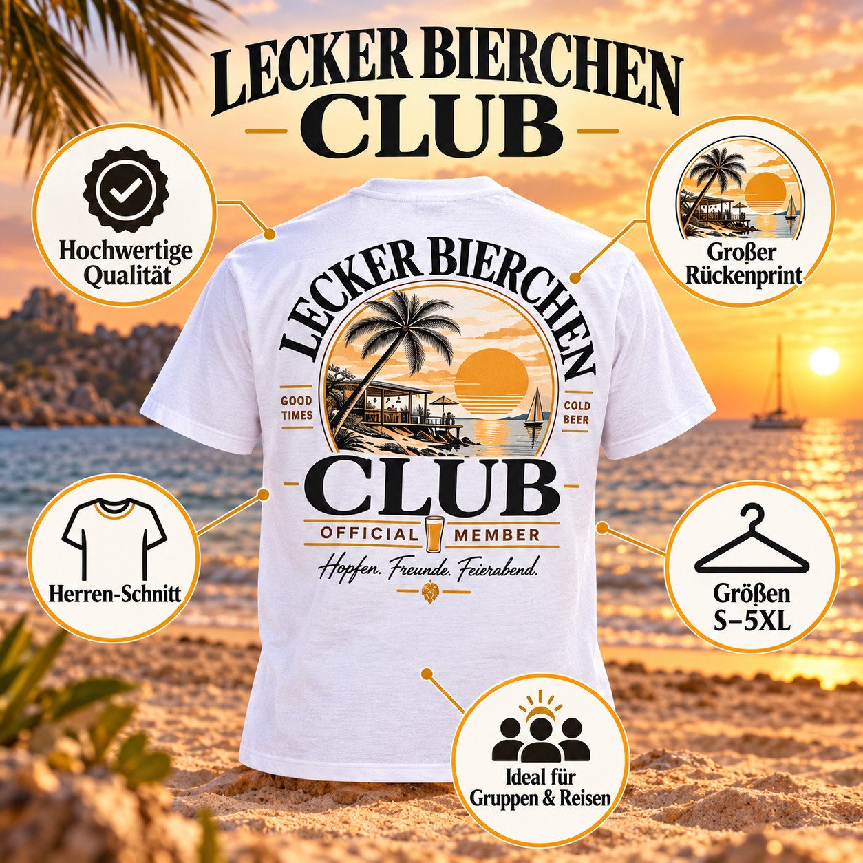 coole-fun-t-shirts Print-Shirt Herren T-Shirt Lecker Bierchen Club Weiß S–5XL Urlaub Geschenk für Biertrinker, Geschenk für Kollegen, Vereinskameraden – Bild 2 von 5