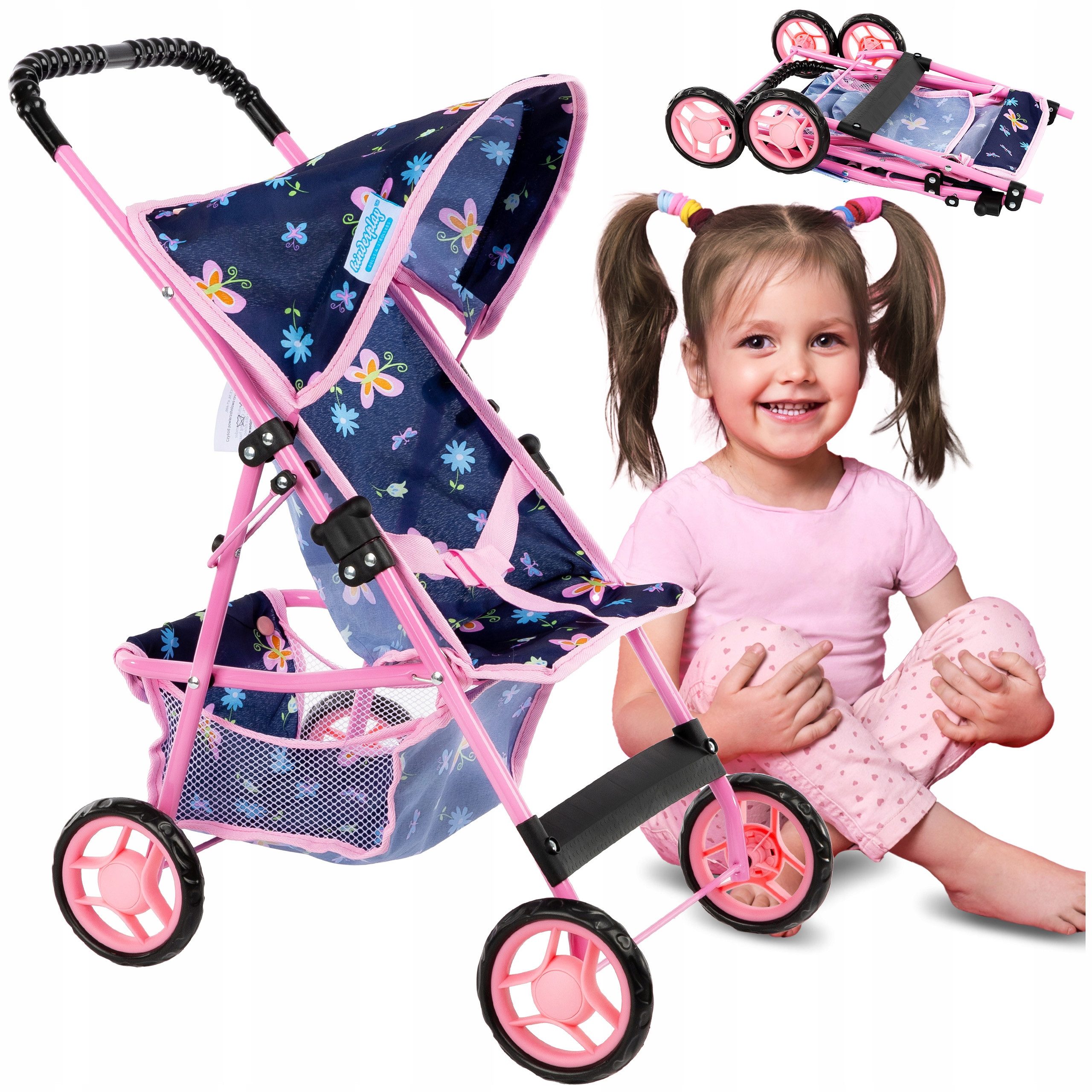 kinderplay Puppenwagen Puppenwagen Buggy – leicht faltbar – Spielspaß für Kinder – sicher