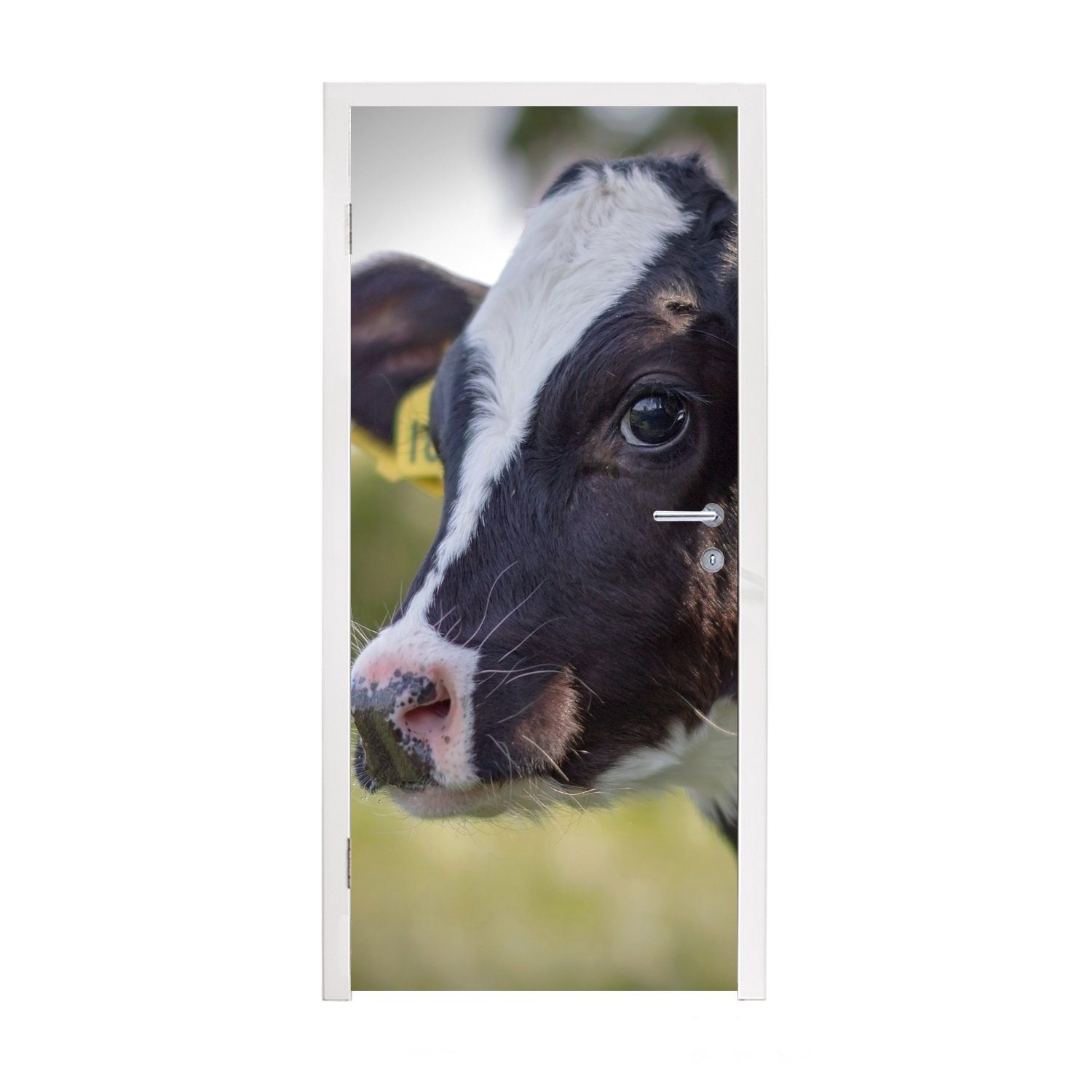 MuchoWow Türtapete Kuh - Kalb - Tiere - Bauernhof, Matt, bedruckt, (1 St), Fototapete für Tür, Türaufkleber, 75x205 cm