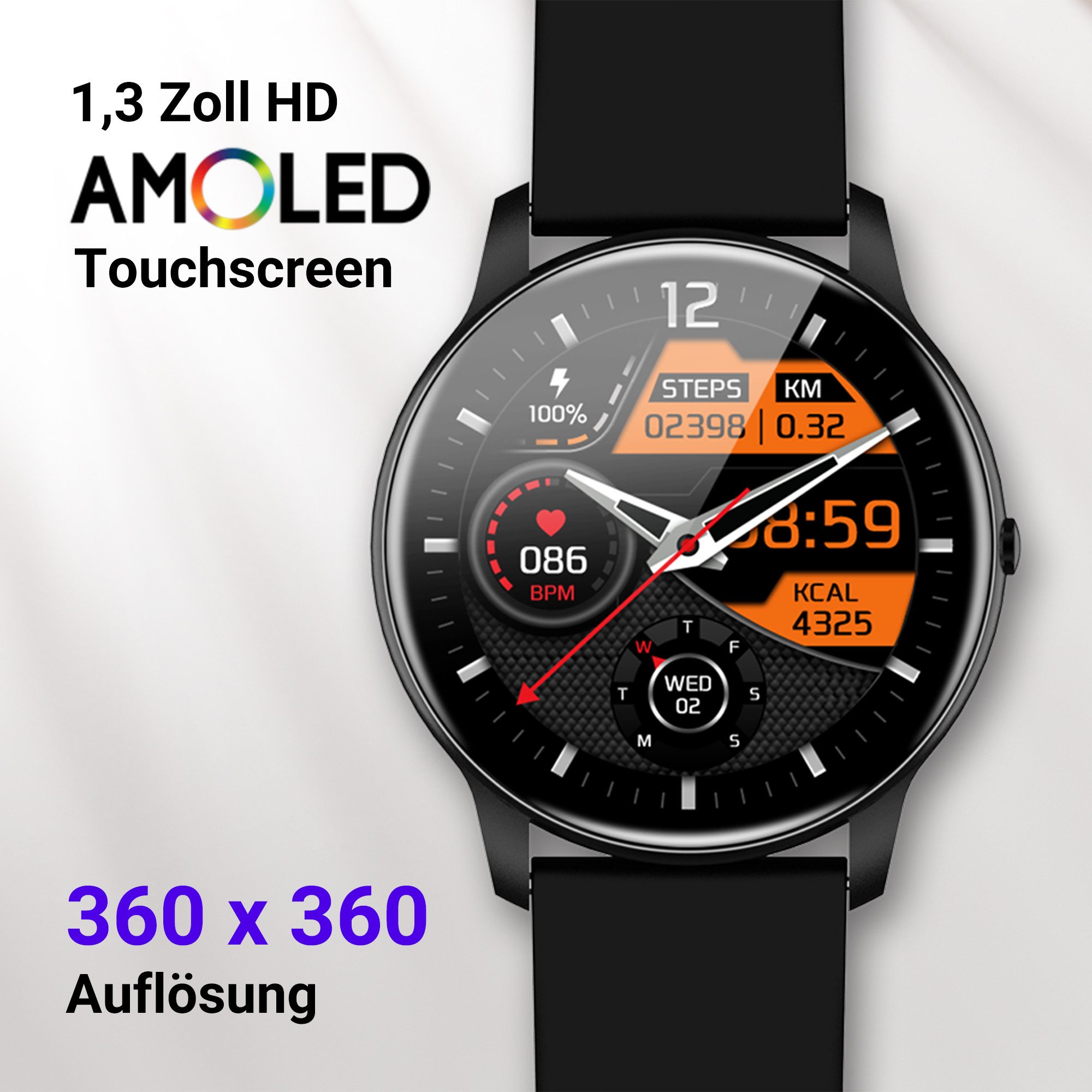 XINJI C2 Smartwatch Bluetooth Touchpanel Puls-/HRV-/O2-Messung App Fitnessuhr