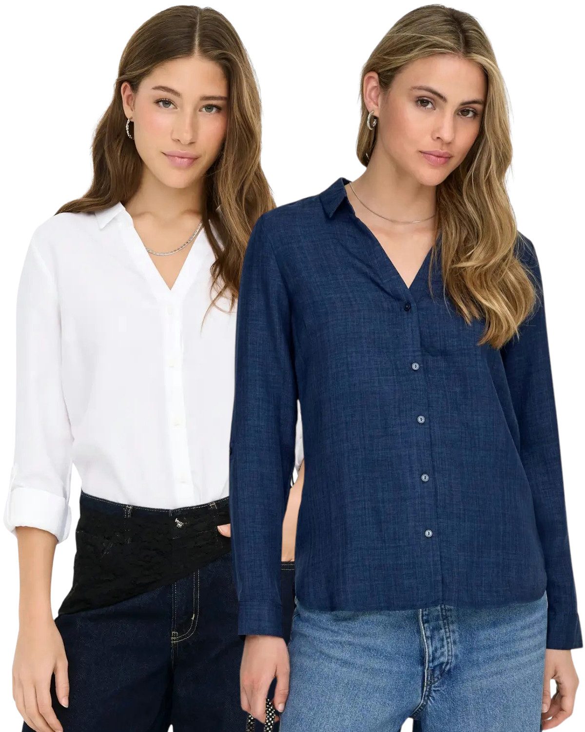ONLY Langarmhemd (2er-Pack) Longsleeve Bluse mit trendigen Umschlagärmeln günstig online kaufen