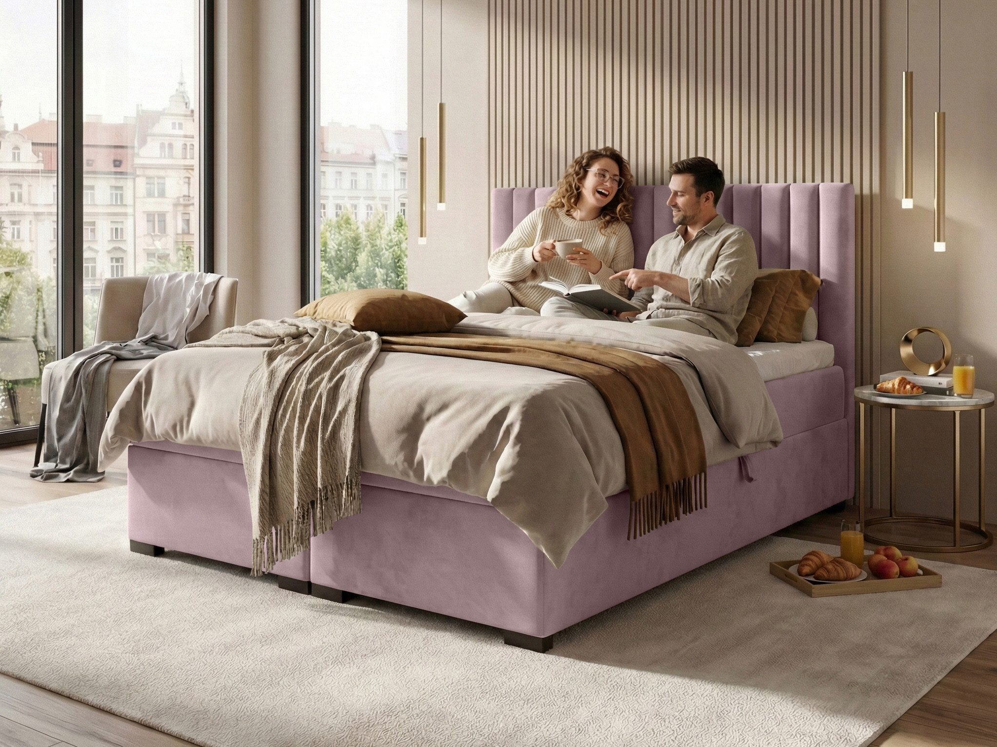 Beautysofa Boxspringbett ERIC mit Bettkasten (mit hohem Schlafkomfort, Premium Polsterbett in 6 angesagten Farben), Doppelbett mit integrierter Federkernmatratze & Topper GRATIS