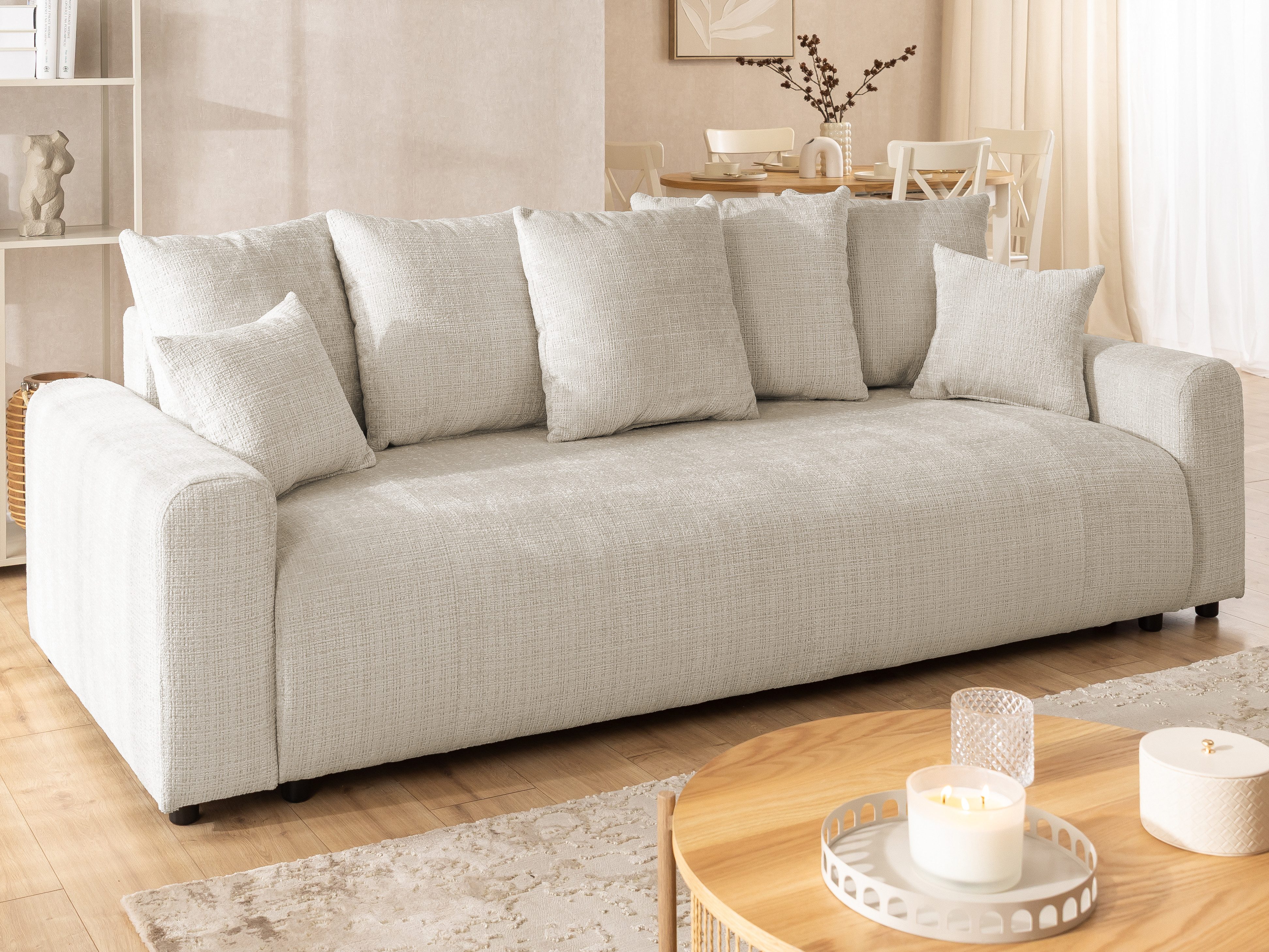 S-Style Möbel Schlafsofa Calma mit Bettkasten im Bumpy-Design aus Chenille-Stoff, mit Wellenfederung und hohem Sitzkomfort