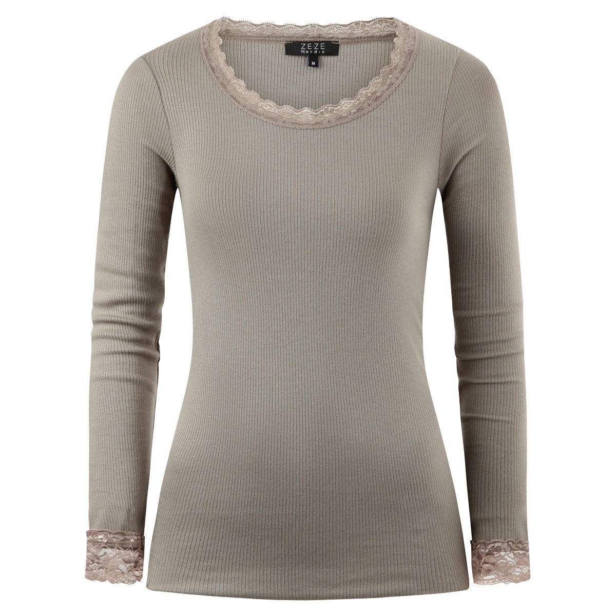 ZE-ZE Nordic Langarmshirt Rippshirt lang Arm mit Spitze