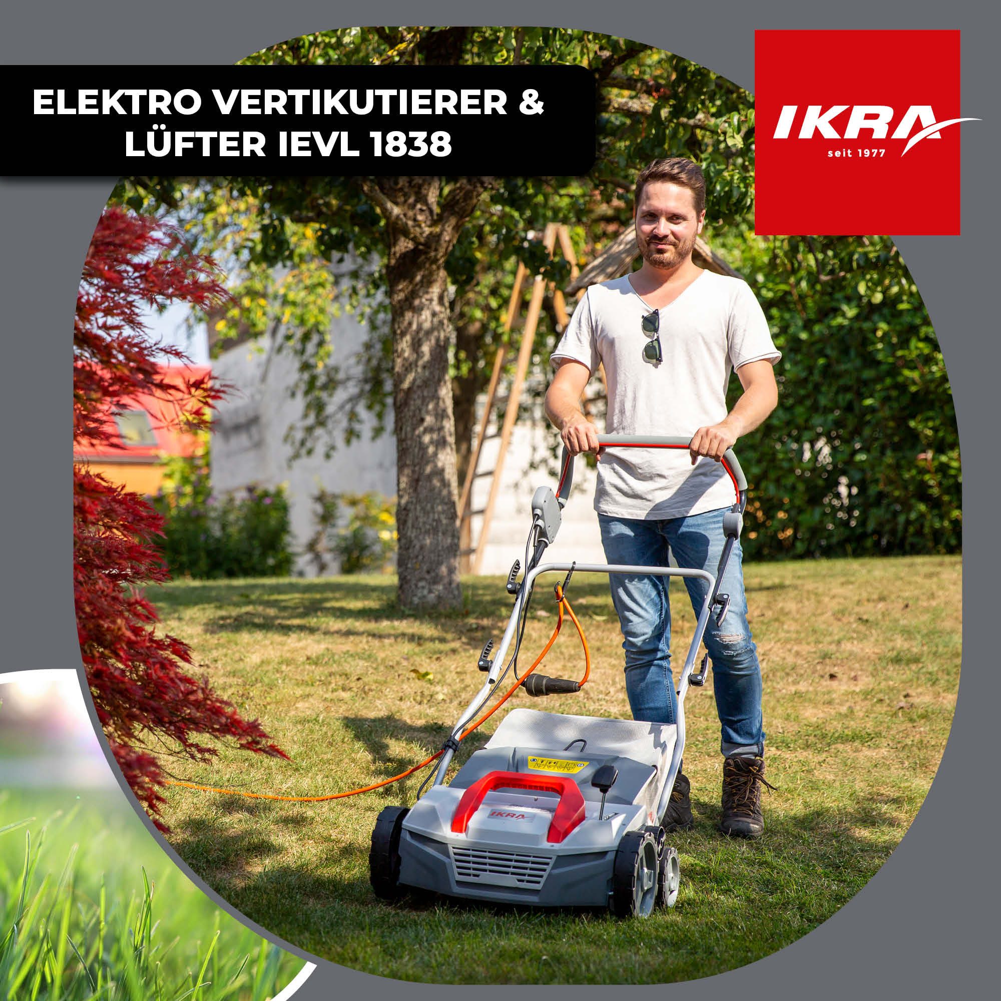 ikra GmbH Elektro-Vertikutierer IEVL 1838, 38 cm Arbeitsbreite, (inkl. Walzen & Fangkorb), 2in1 Gerät, 1.800 Watt, werkzeugloser Walzenwechsel
